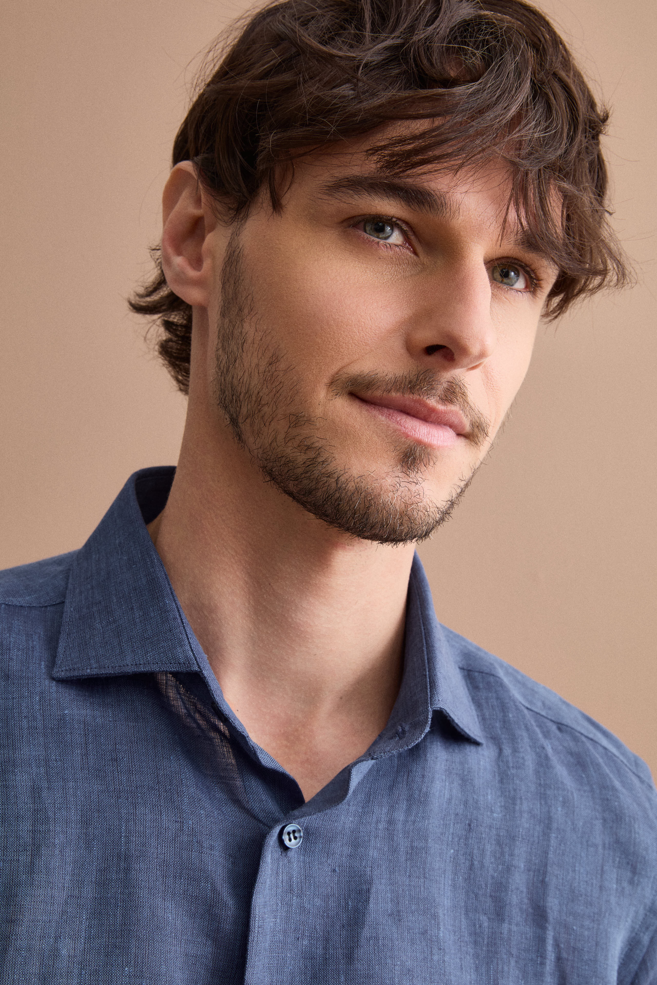 Camicia Casual Slim Fit in Lino - BLU