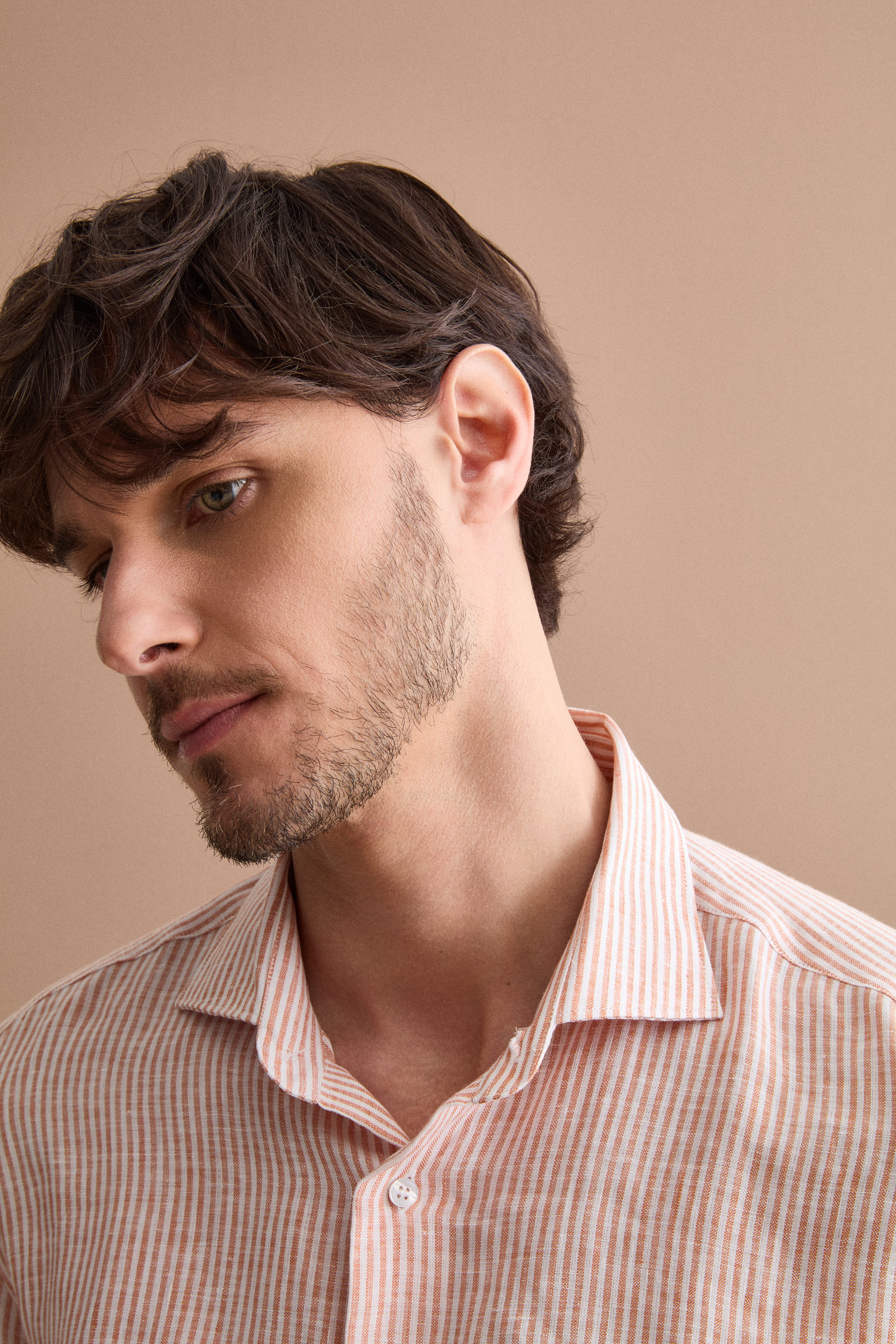 Camicia in Lino a Righe Custom Fit - RUGGINE RIGATO
