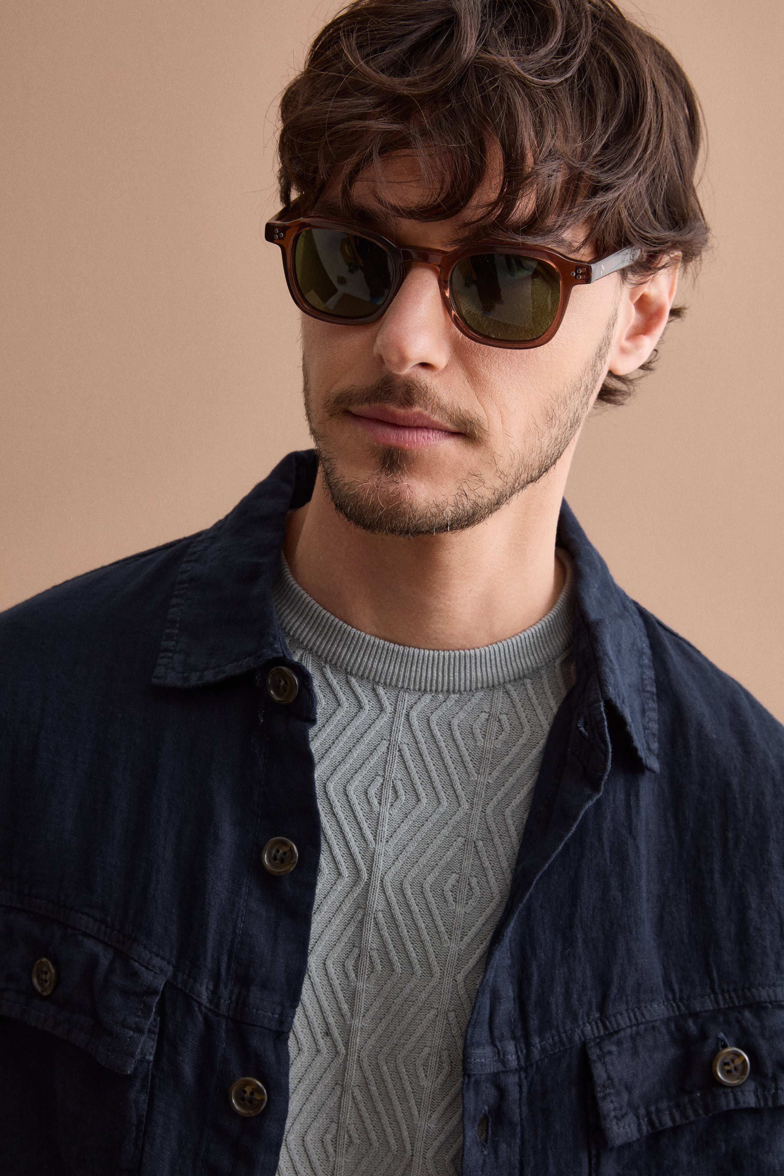 Giacca Sahariana in Lino con Tasche - BLU