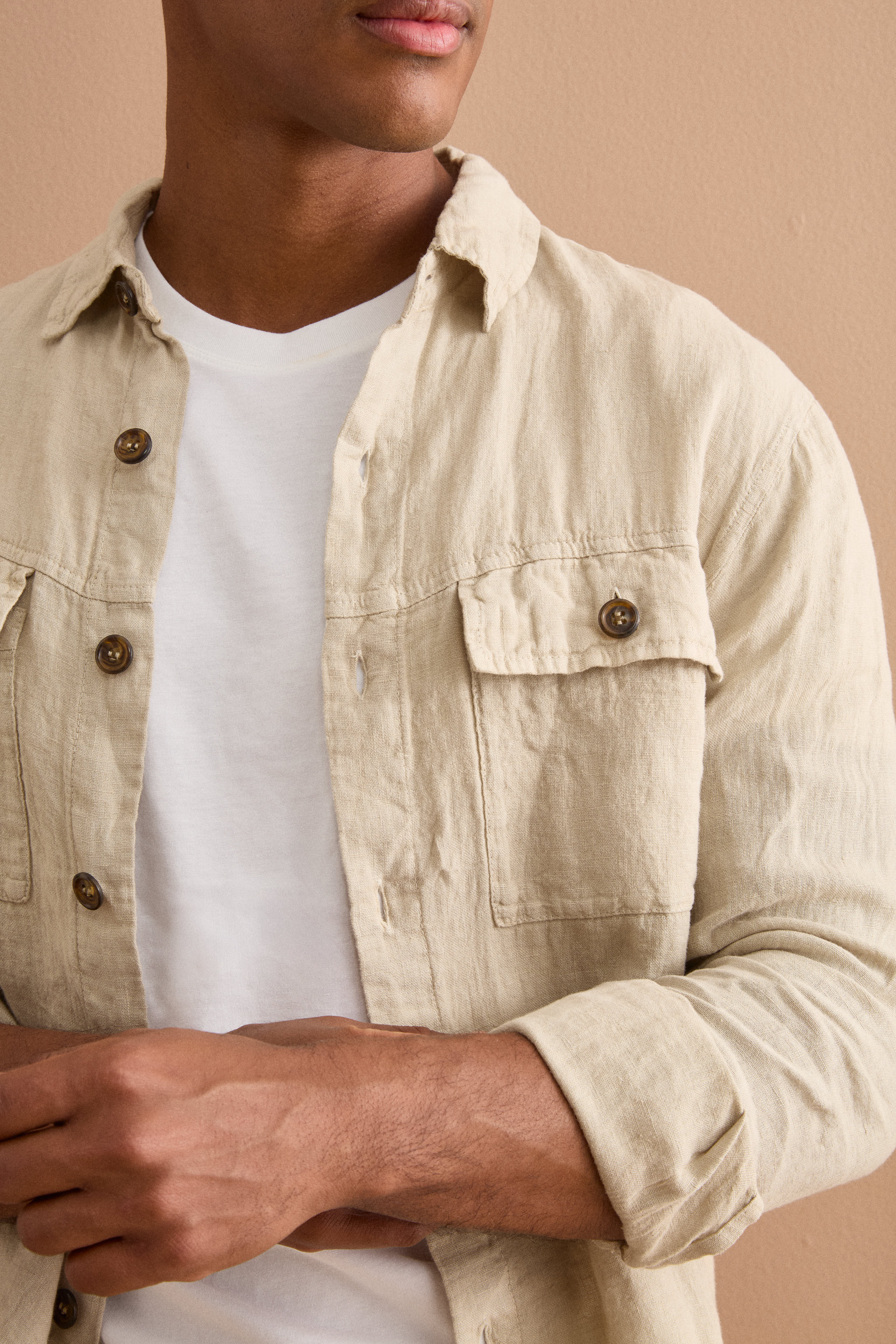 Giacca Sahariana in Lino con Tasche - BEIGE