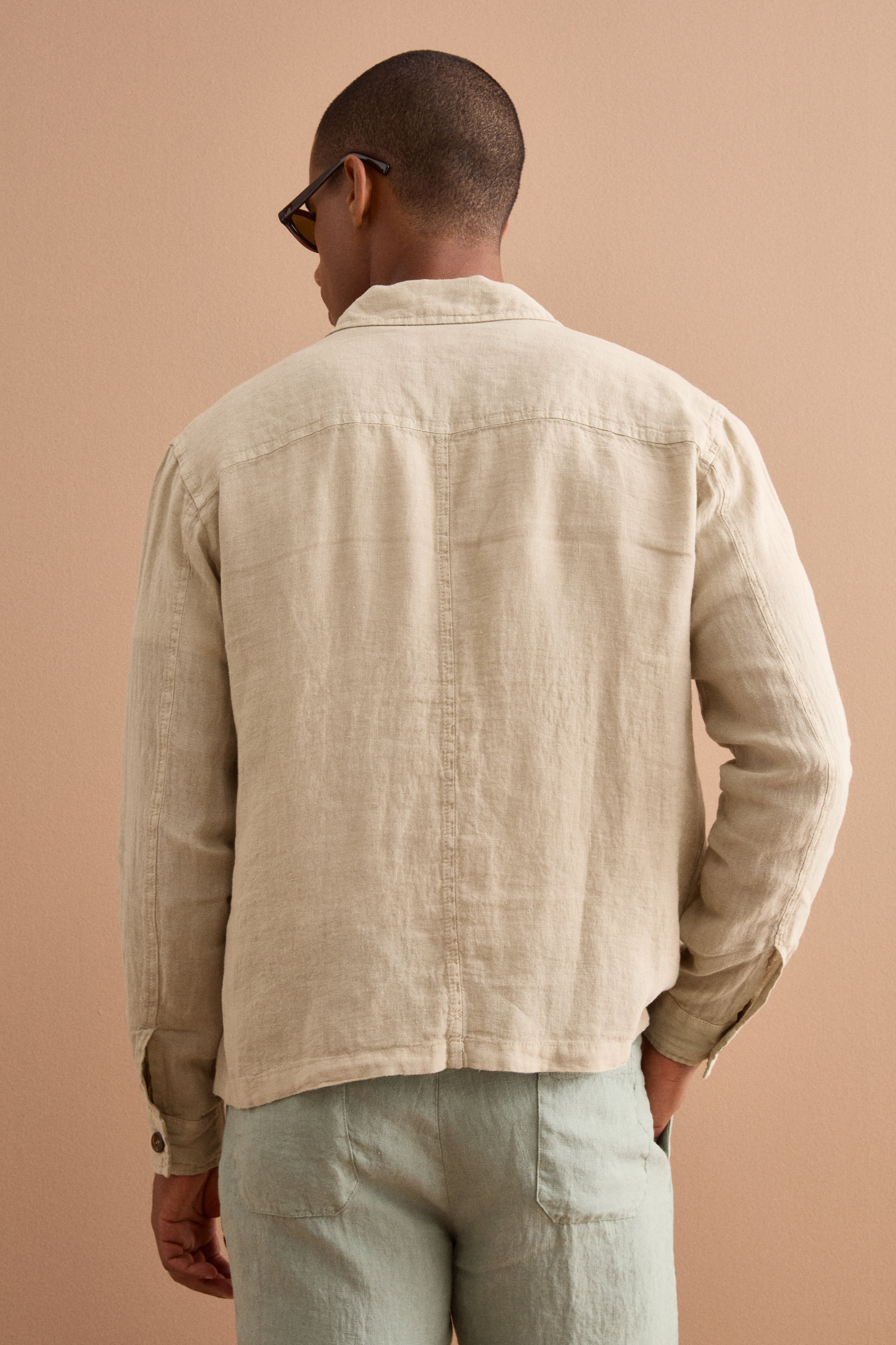 Giacca Sahariana in Lino con Tasche - BEIGE