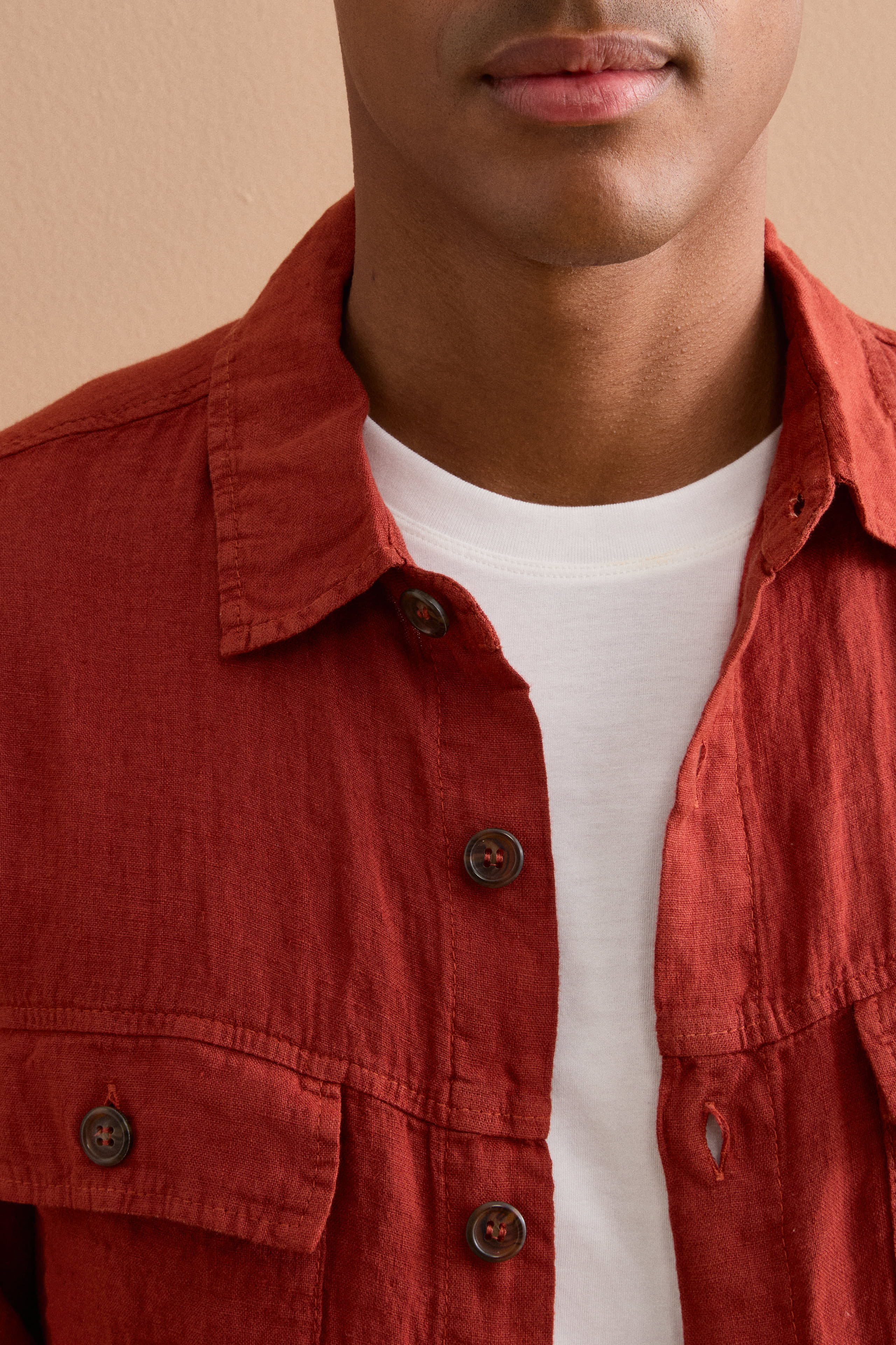 Giacca Sahariana in Lino con Tasche - MATTONE