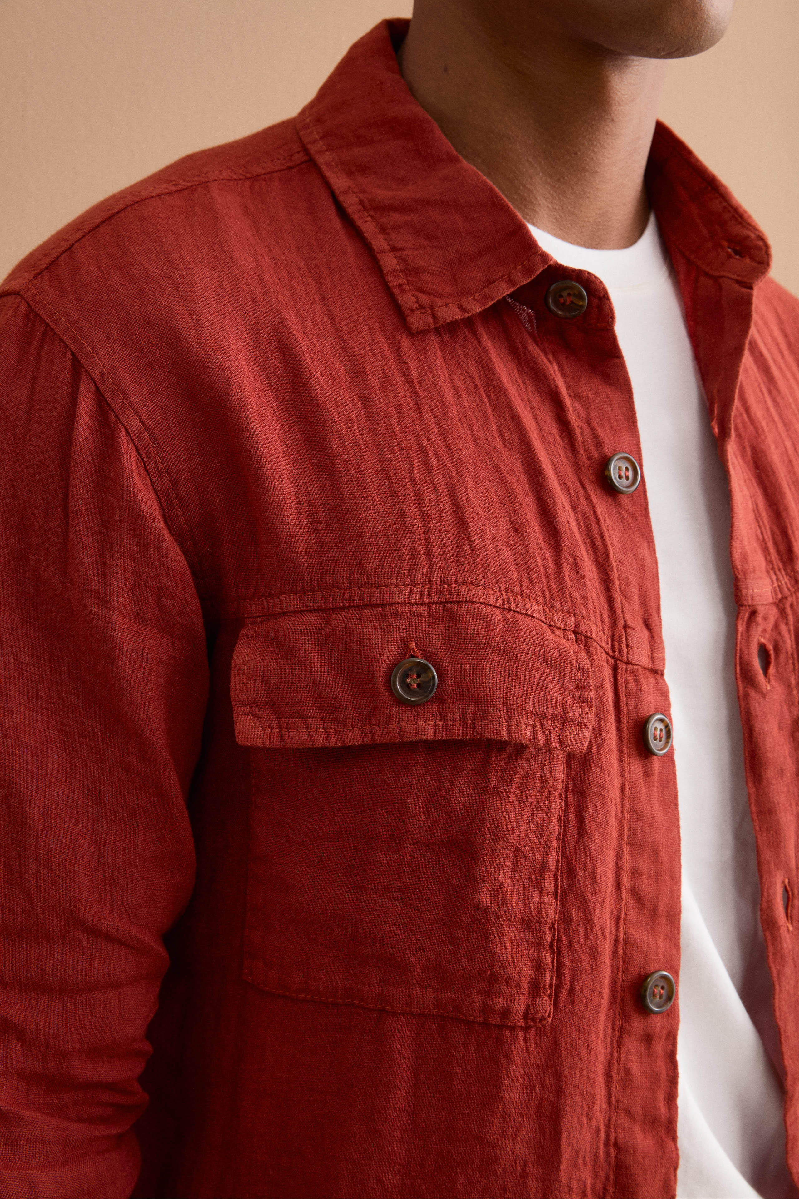 Giacca Sahariana in Lino con Tasche - MATTONE