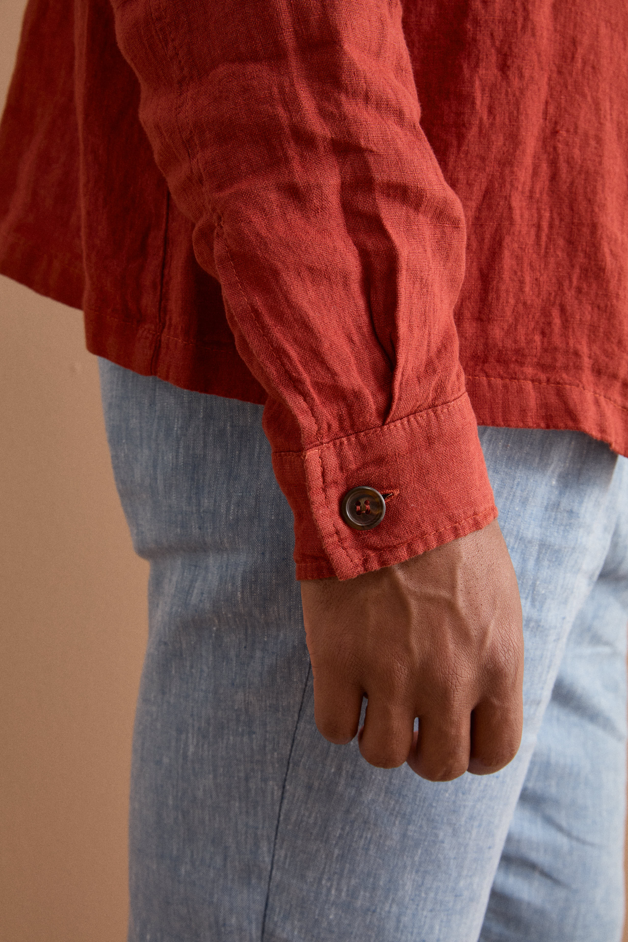 Giacca Sahariana in Lino con Tasche - MATTONE