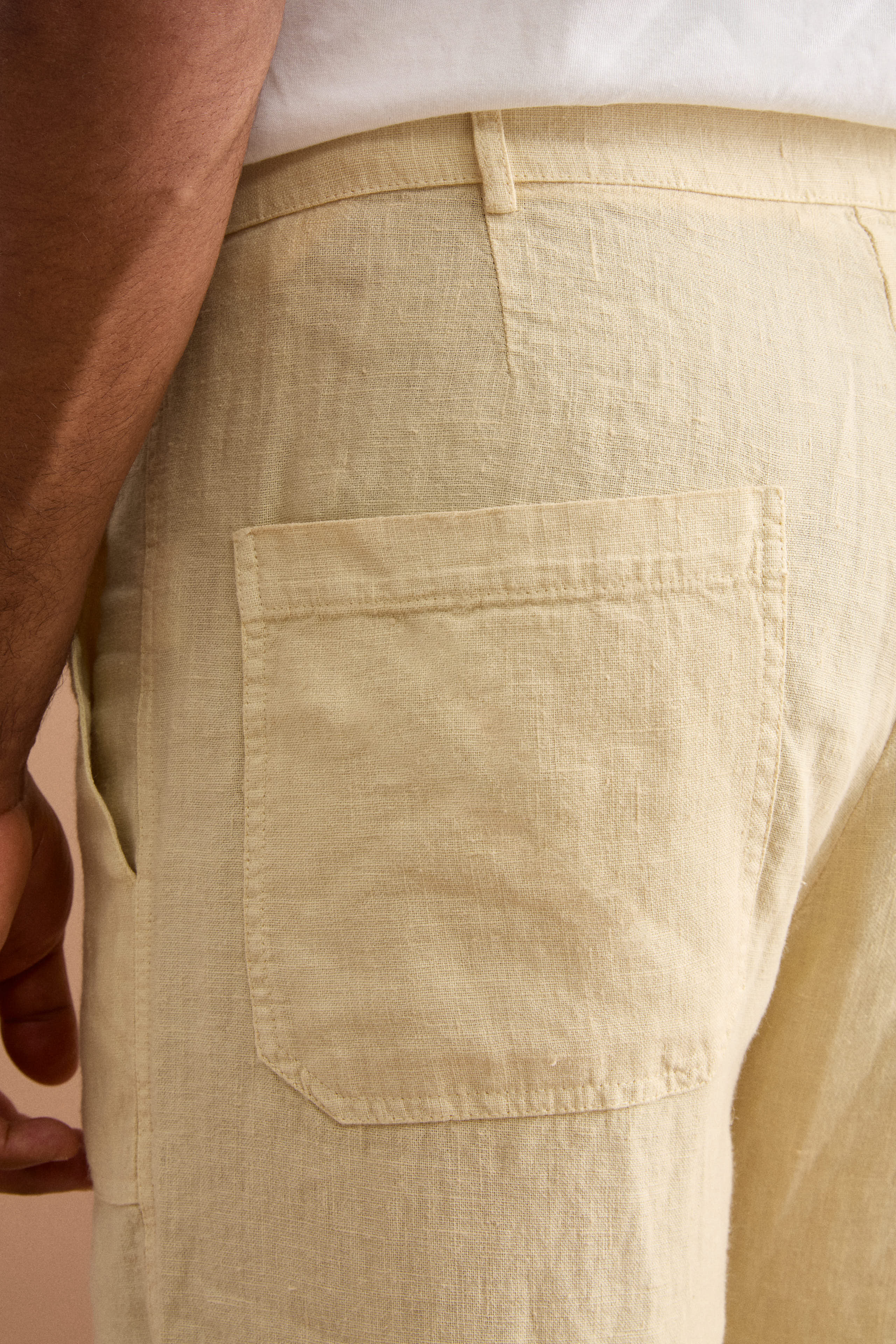 Pantalone Straight in Lino con Tasche e Alamaro - SABBIA