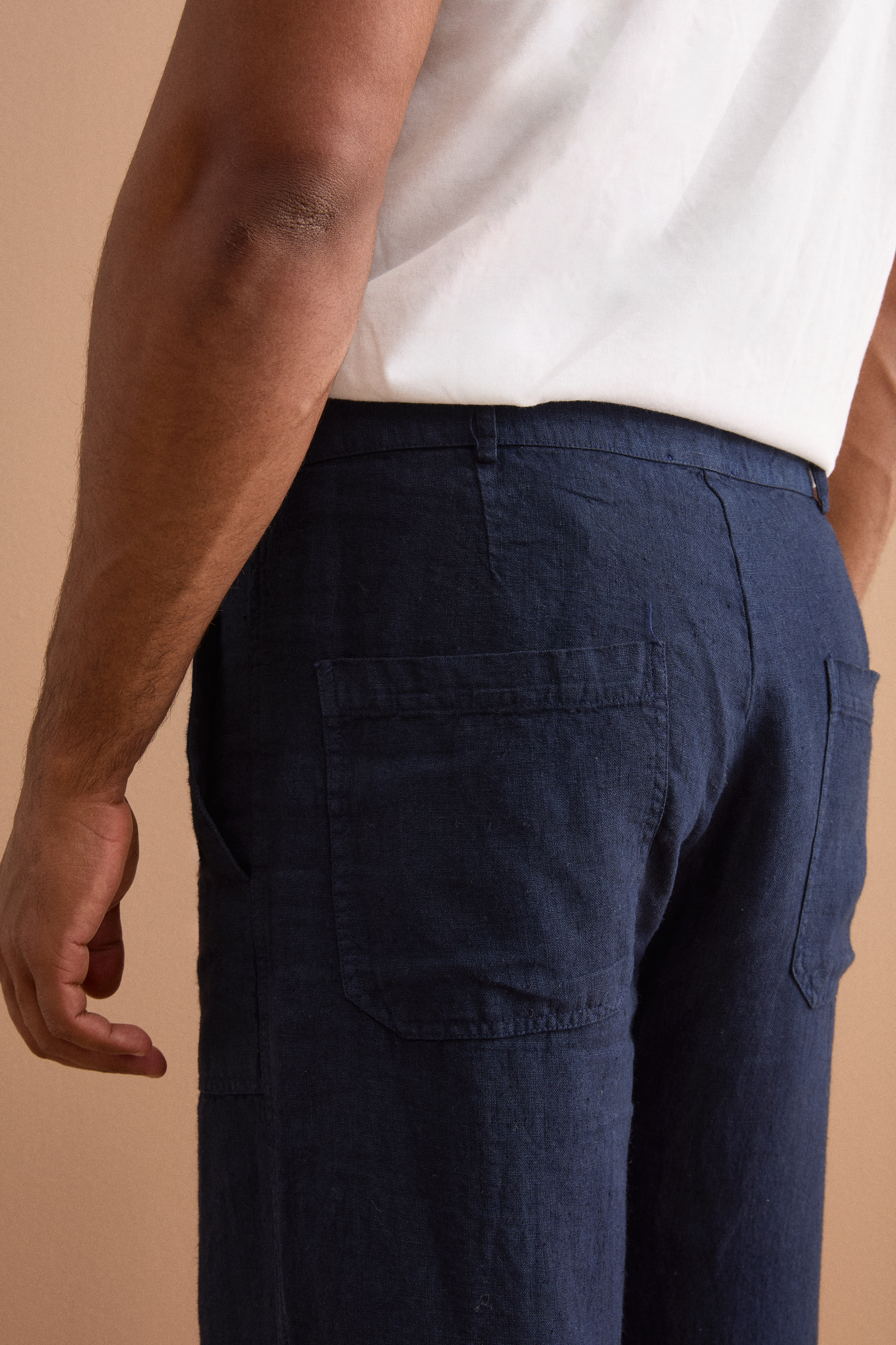Pantalone Straight in Lino con Tasche e Alamaro - BLU