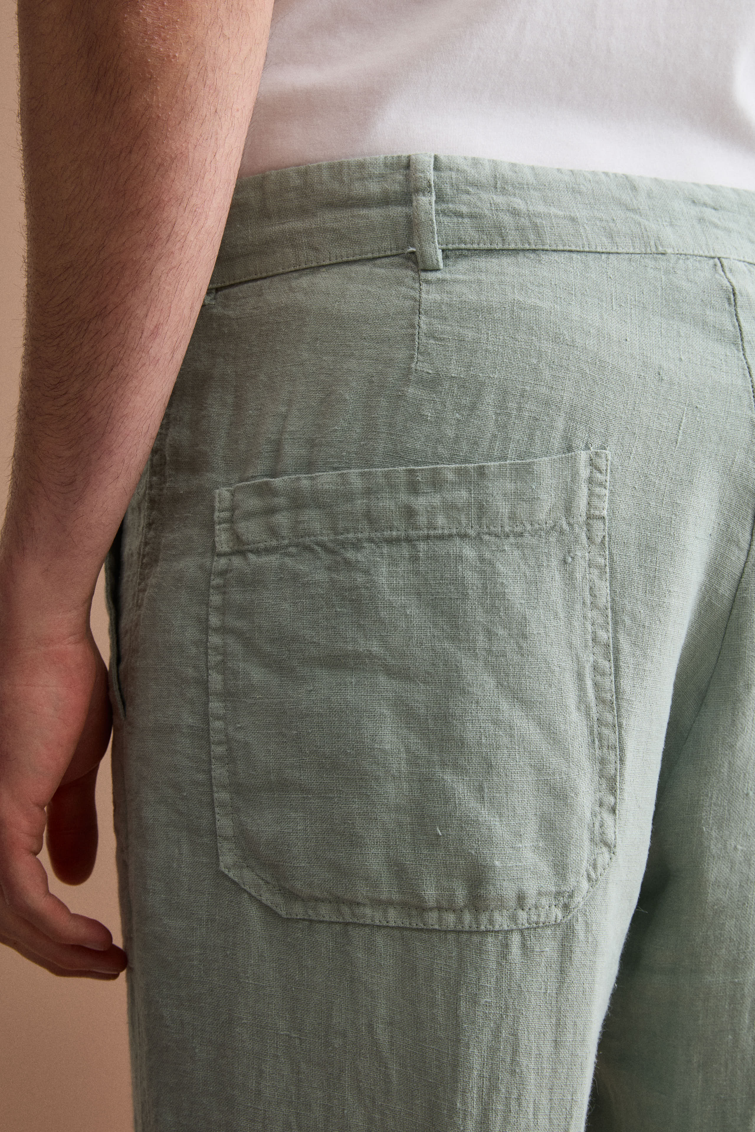 Pantalone Straight in Lino con Tasche e Alamaro - VERDE