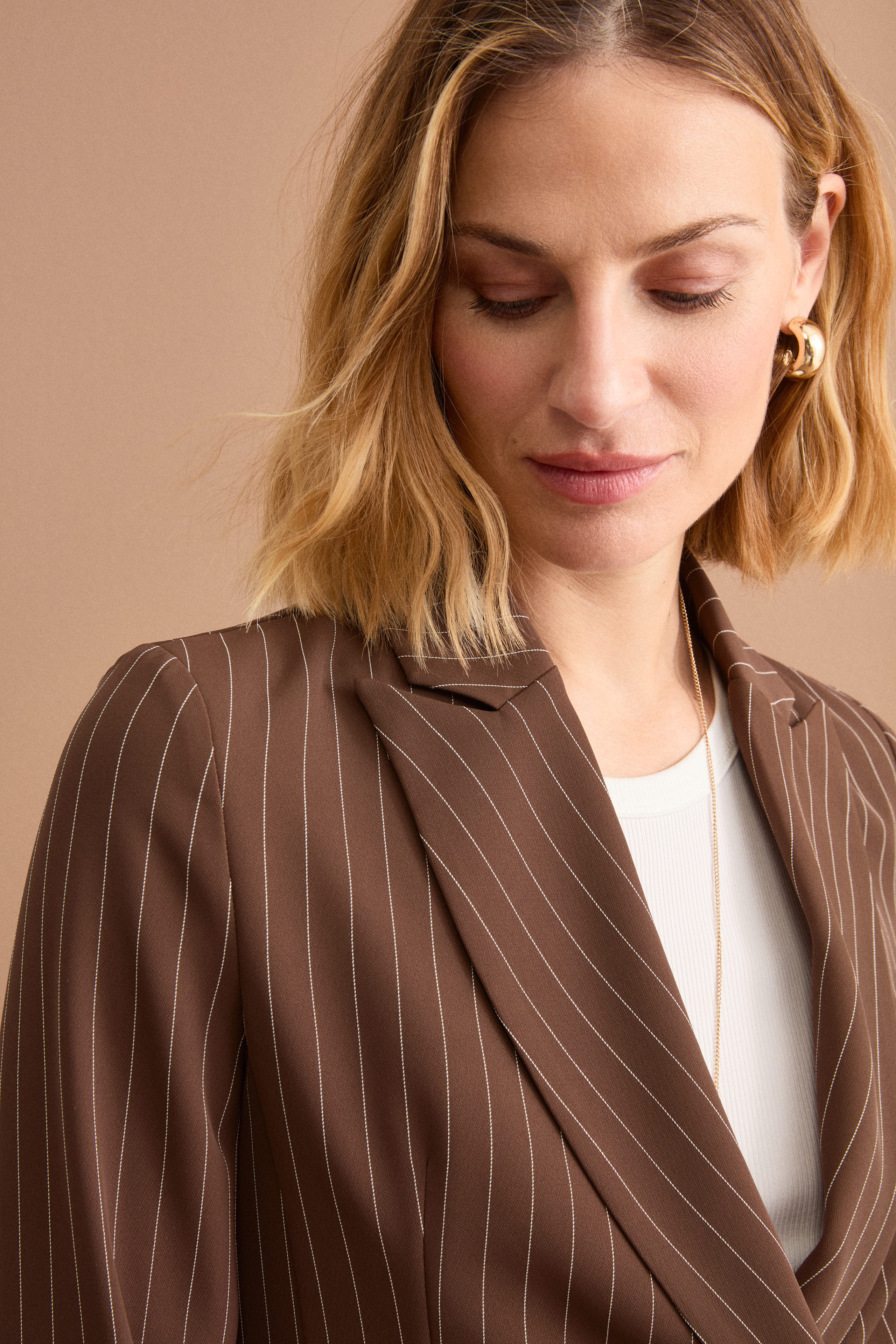 Blazer Cady Doppiopetto Gessato con Revers Punto Lancia - MARRONE GESSATO