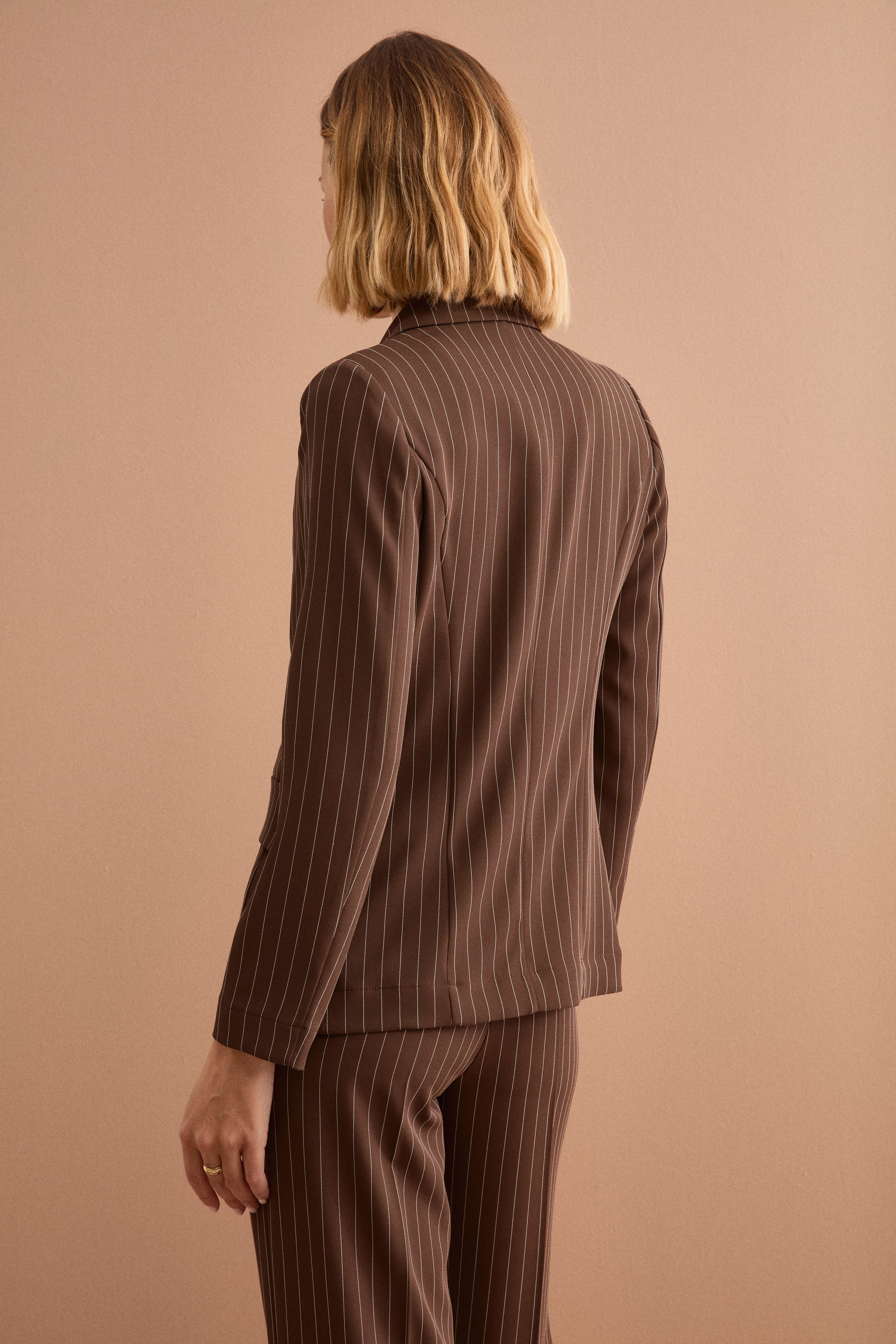 Blazer Cady Doppiopetto Gessato con Revers Punto Lancia - MARRONE GESSATO