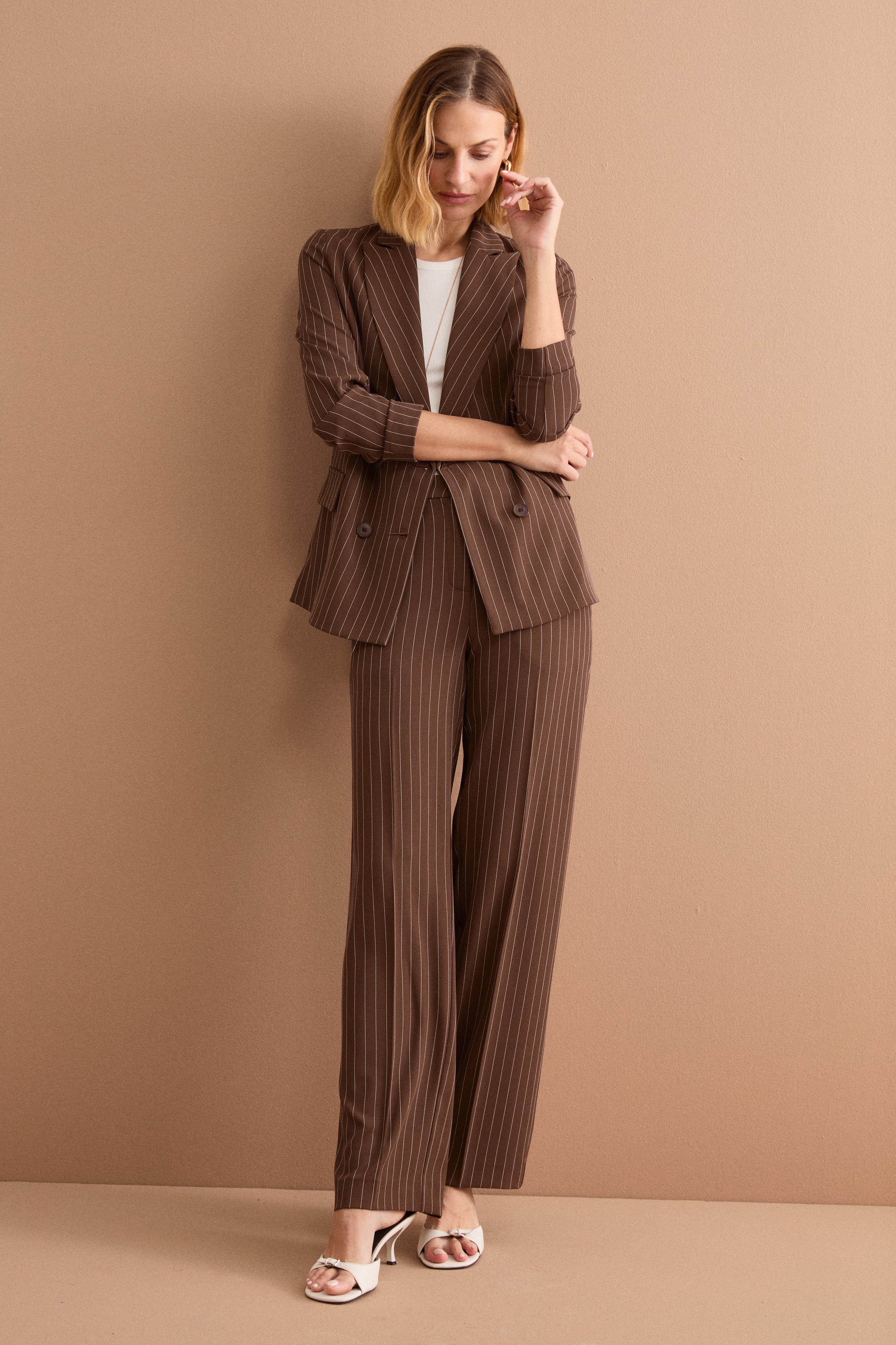 Pantalone Gessato a Palazzo in Cady - MARRONE GESSATO