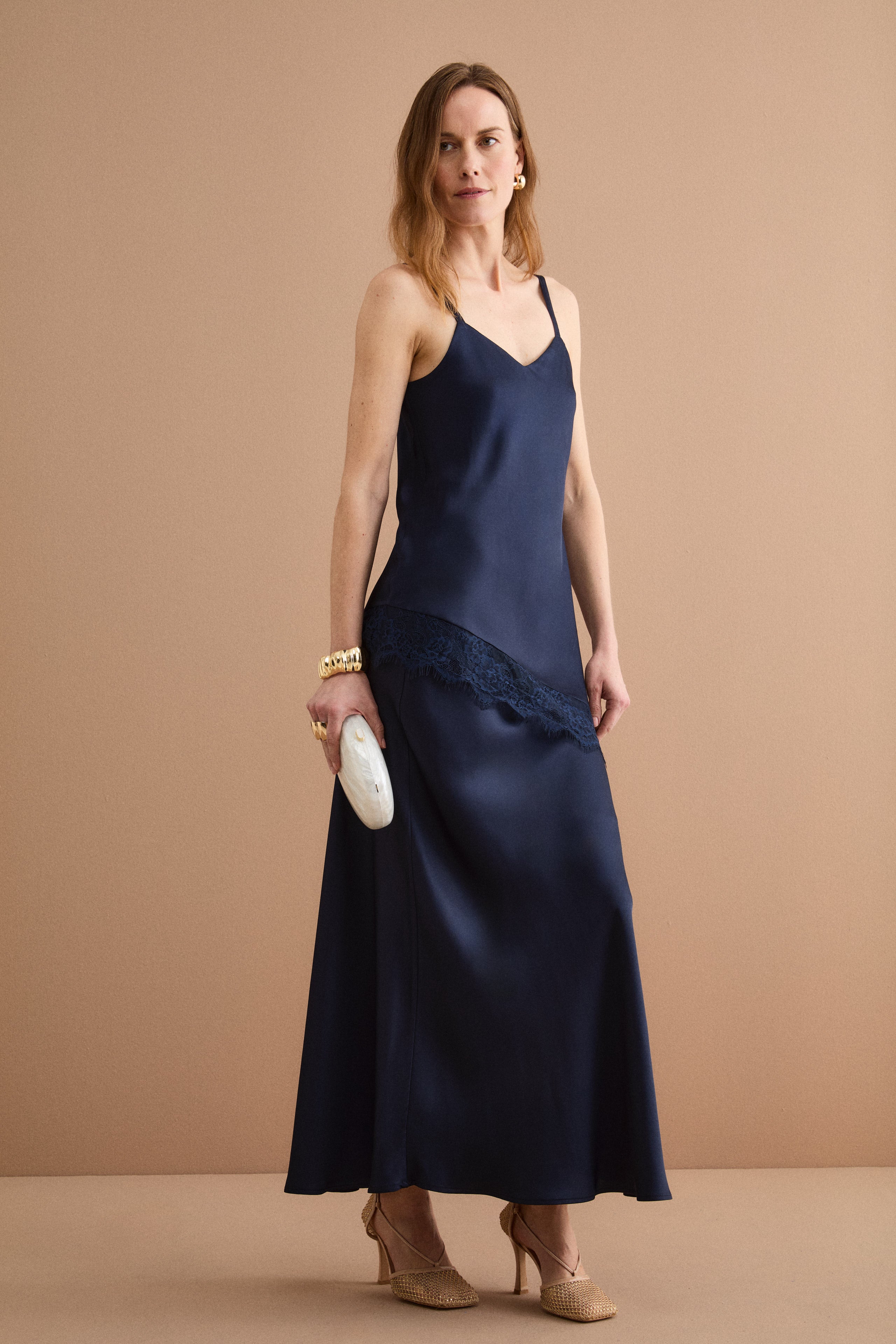Gonna Lunga Elegante in Raso - BLU