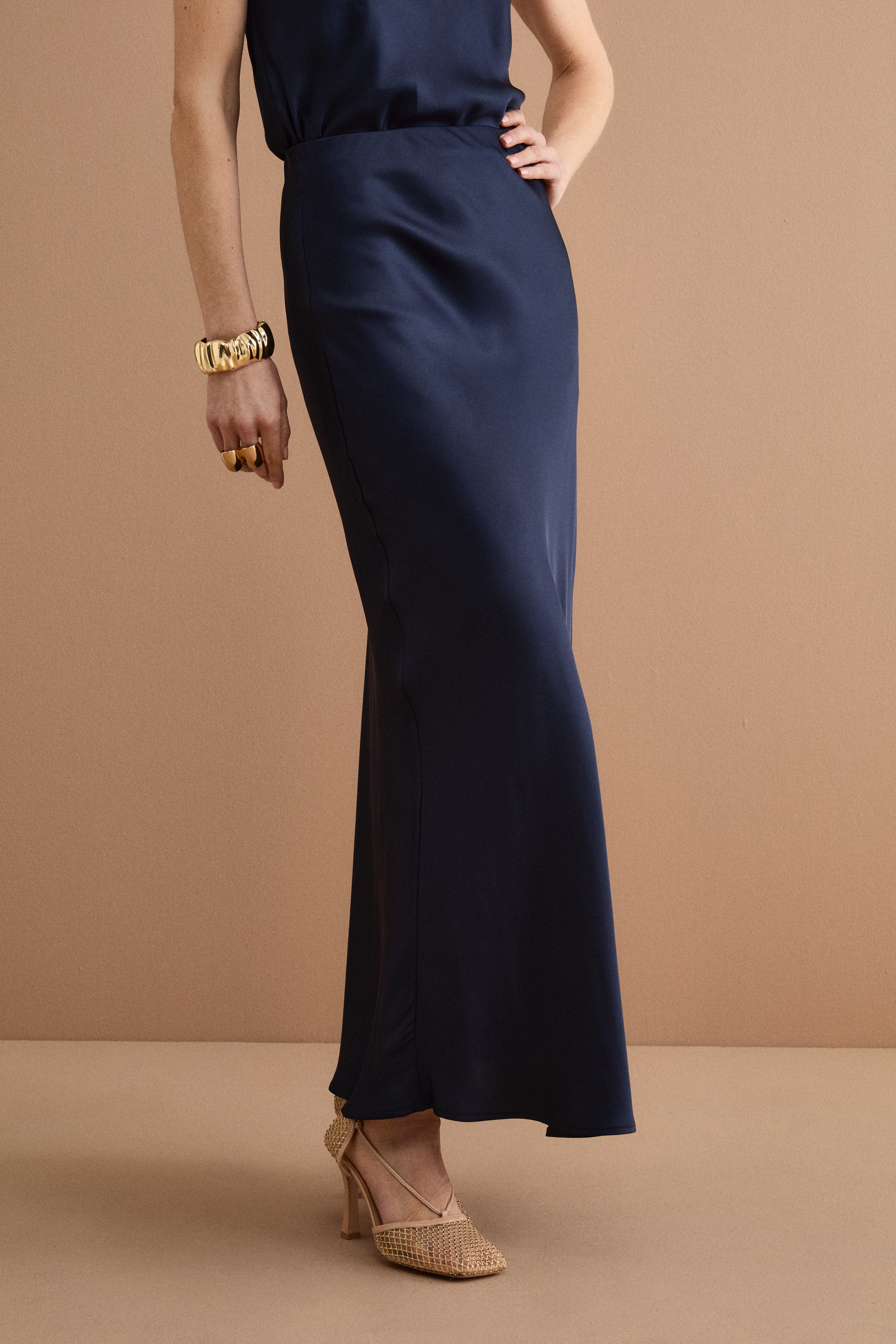 Gonna Lunga Elegante in Raso - BLU