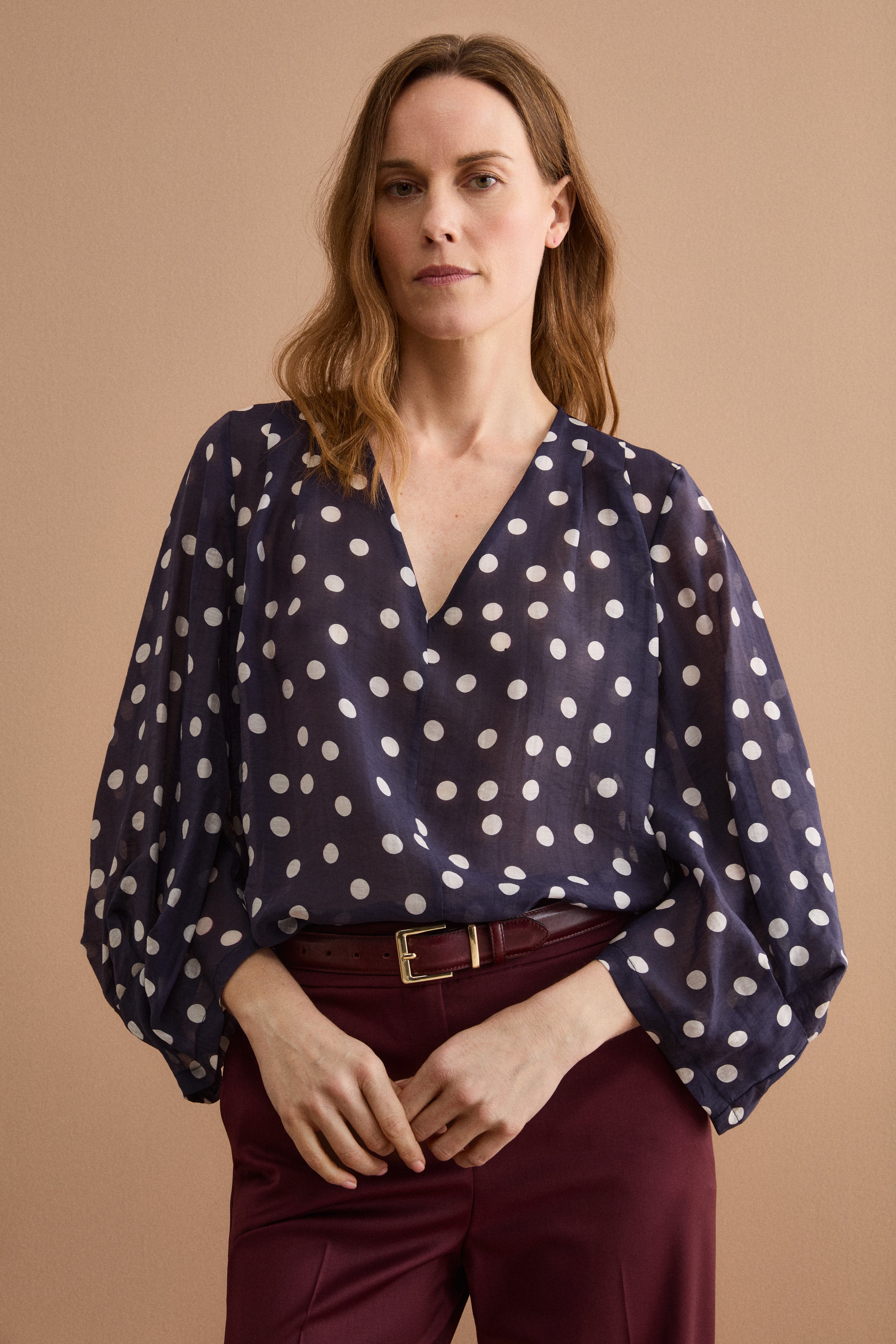 Blusa Over a Pois con Scollo a V - FANT. BLU
