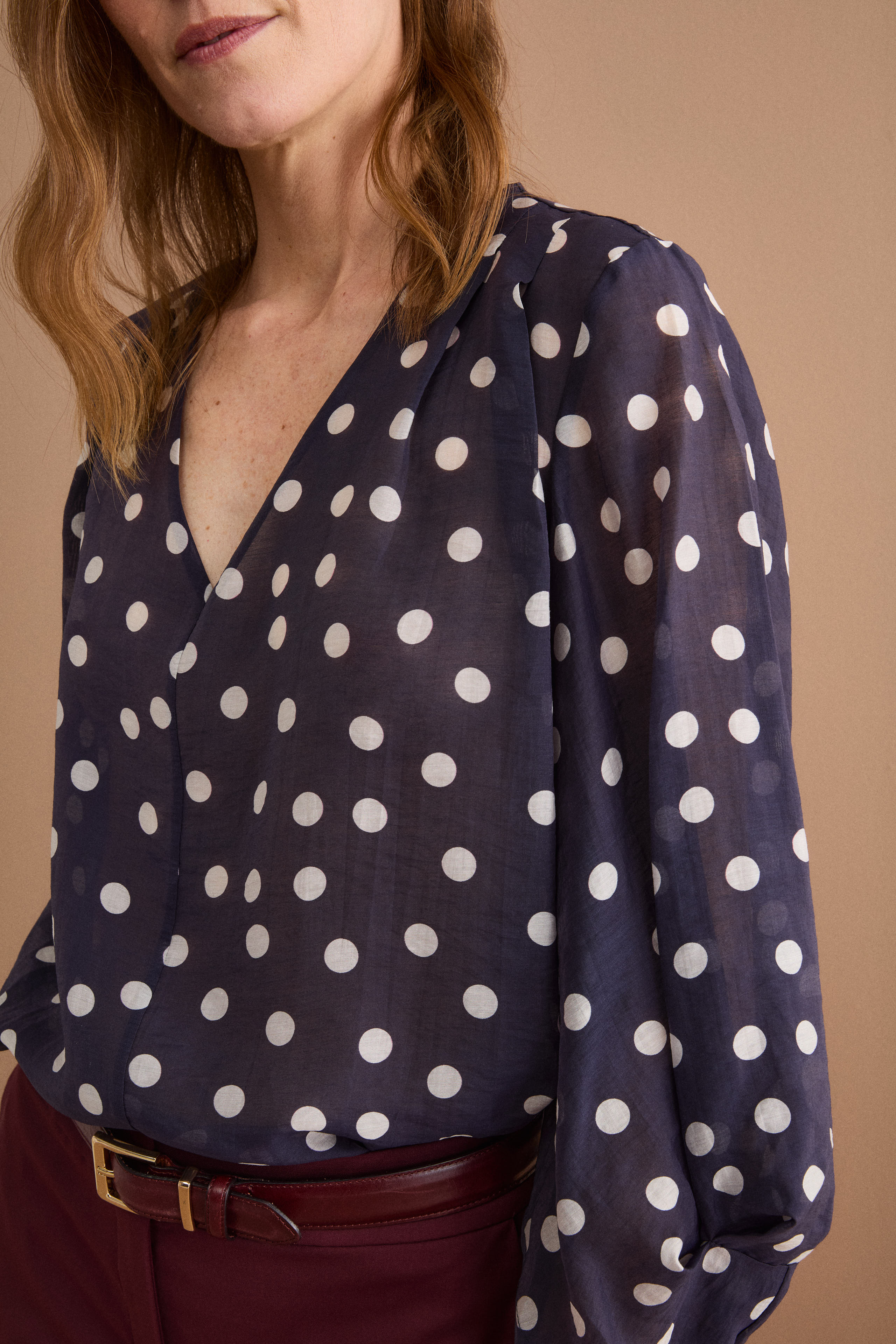 Blusa Over a Pois con Scollo a V - FANT. BLU