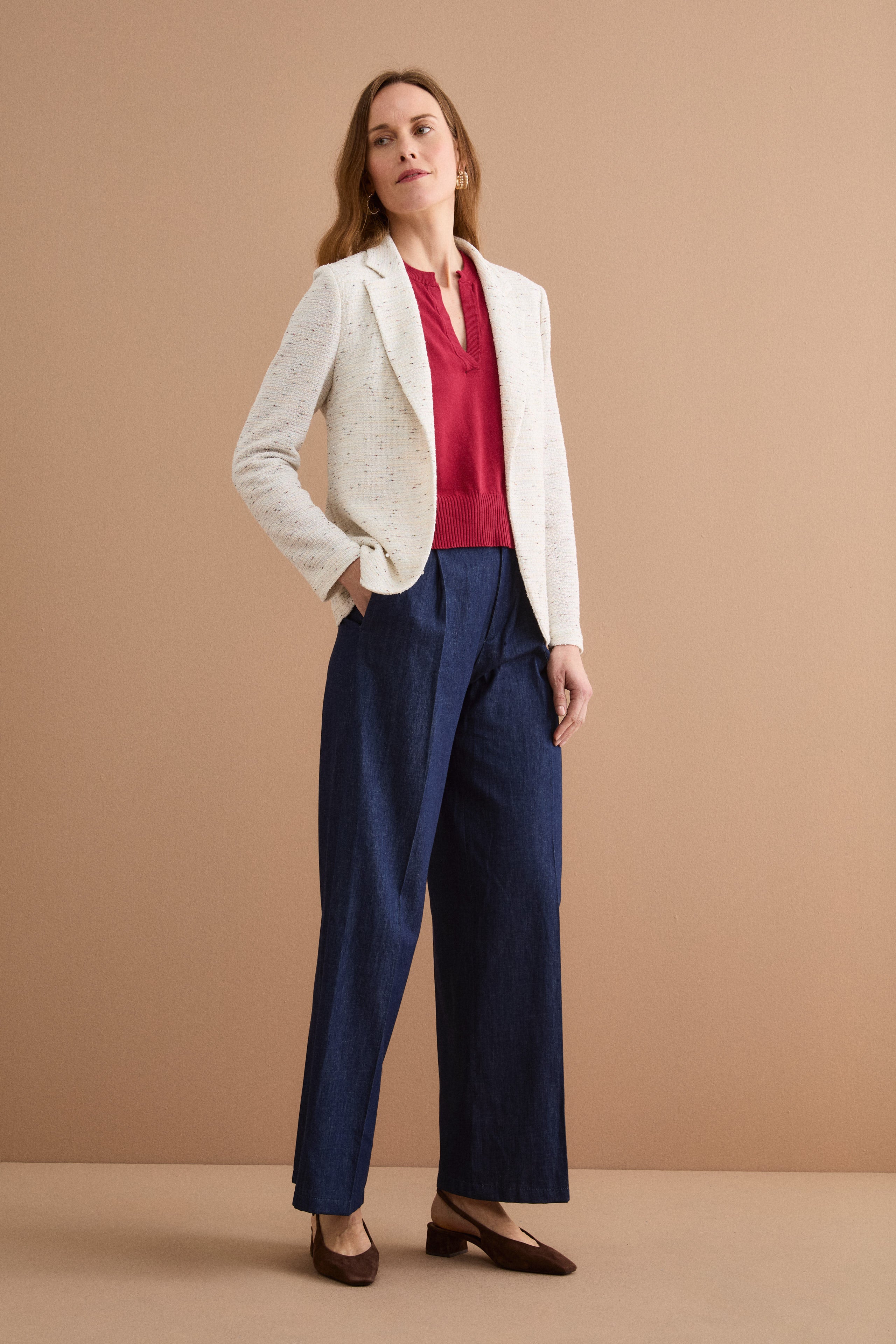 Giacca Aperta in Misto Cotone Bouclé con Lurex - BIANCO
