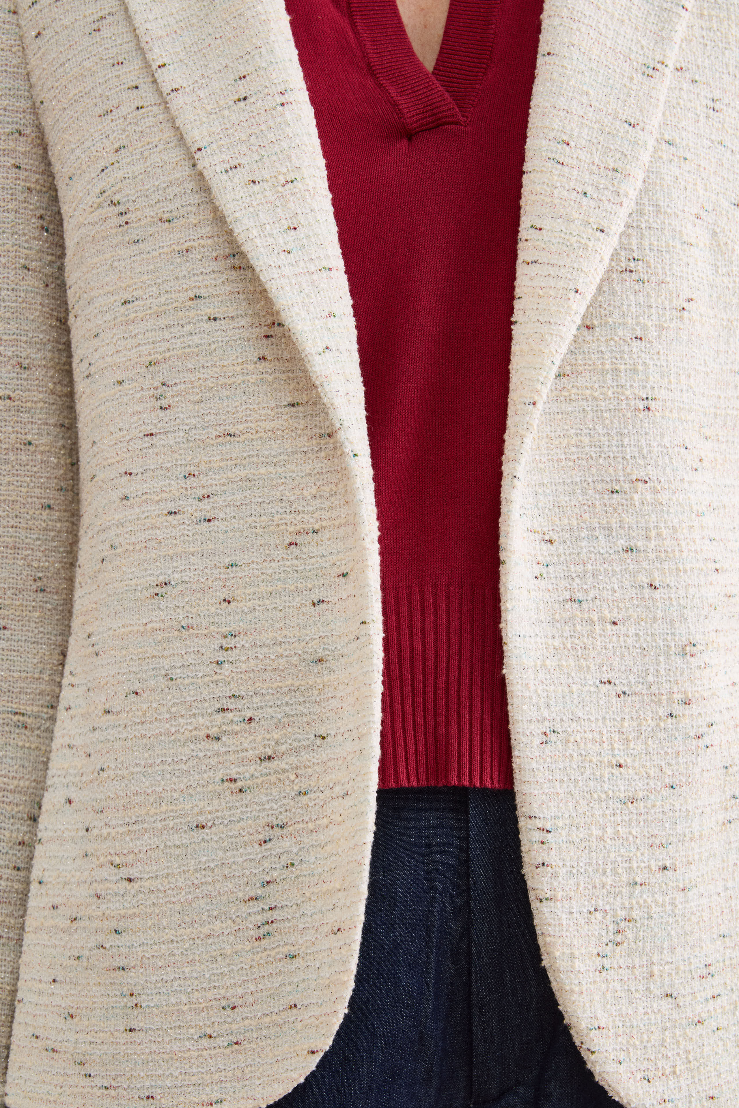 Giacca Aperta in Misto Cotone Bouclé con Lurex - BIANCO