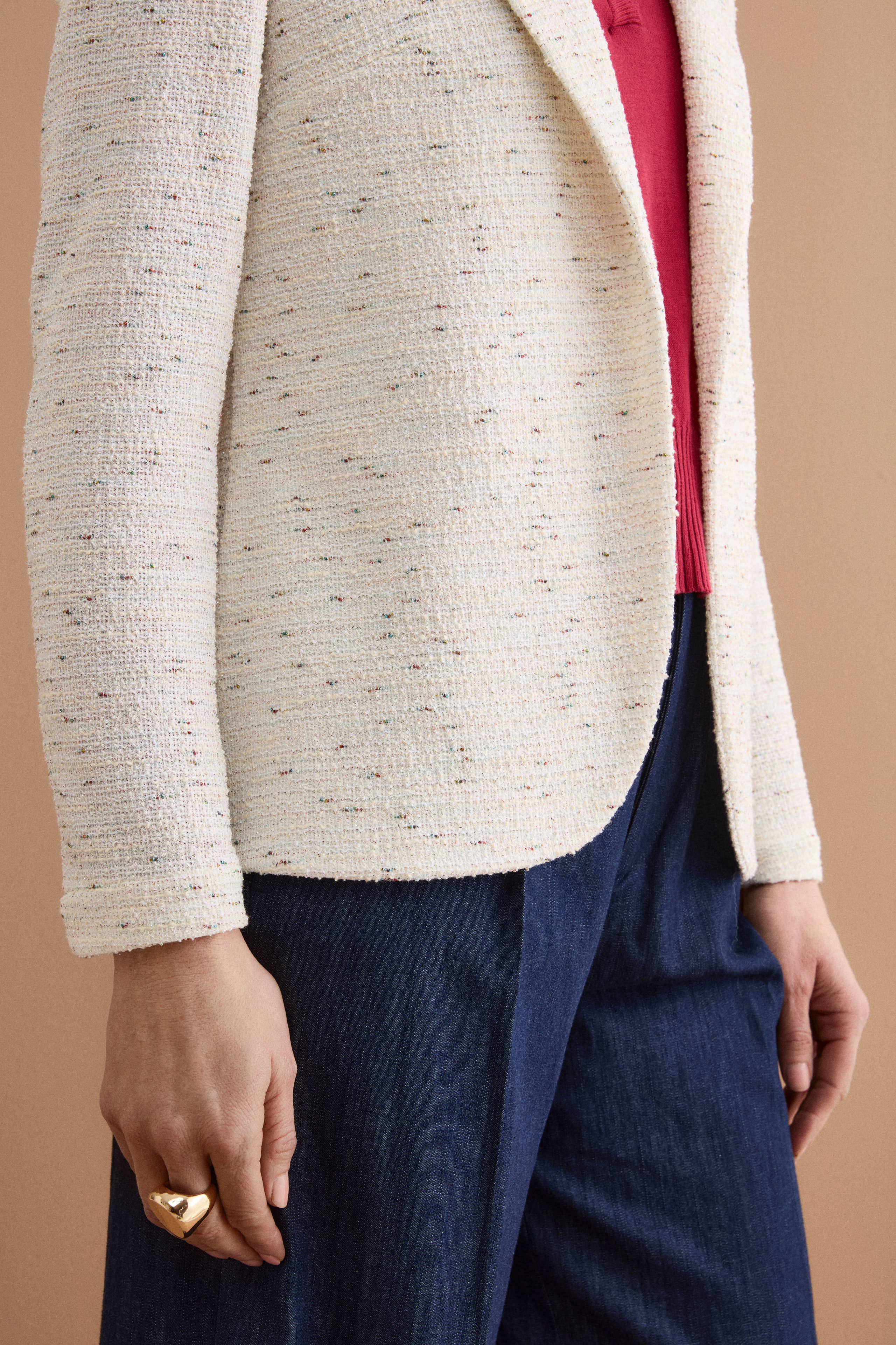 Giacca Aperta in Misto Cotone Bouclé con Lurex - BIANCO