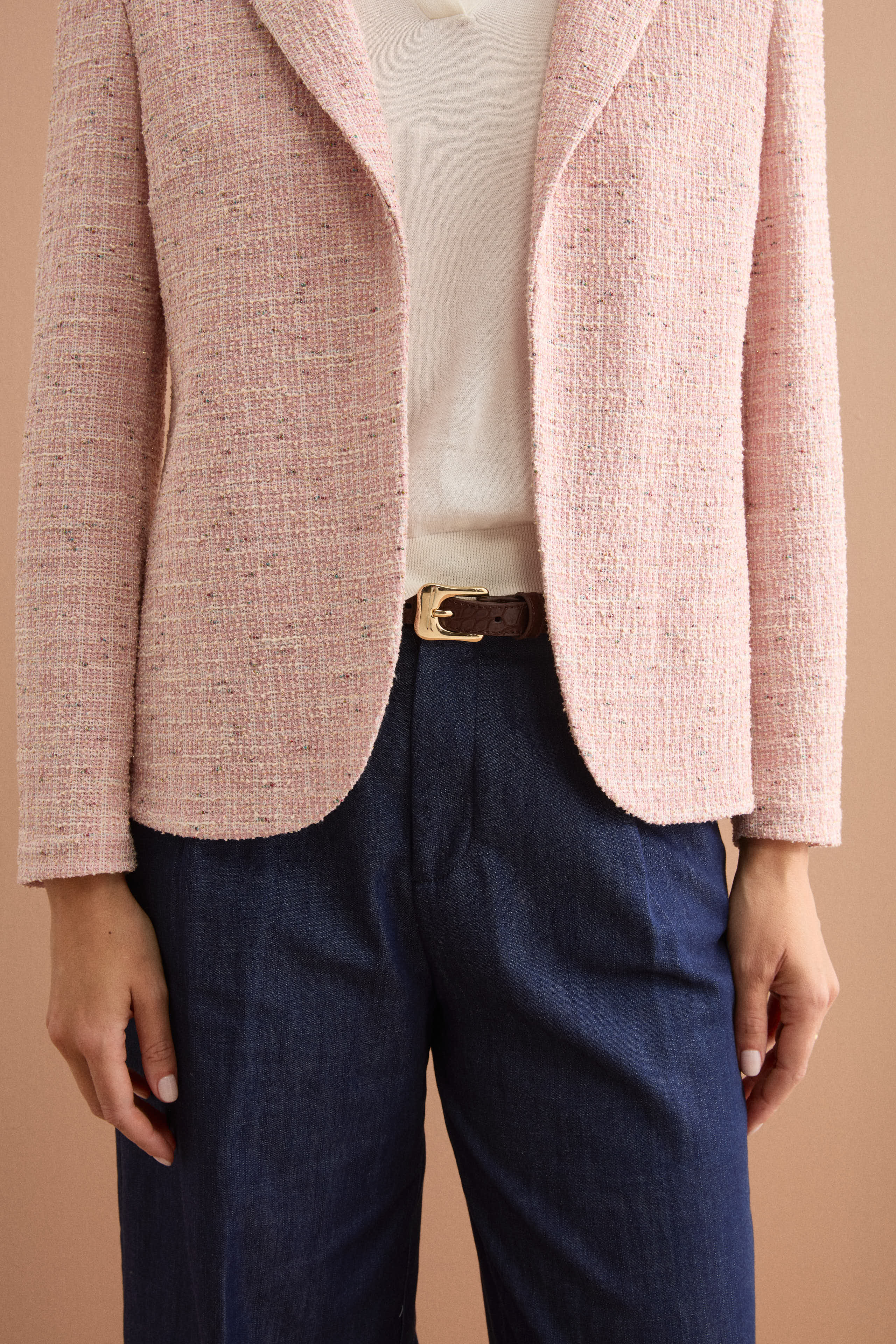 Giacca Aperta in Misto Cotone Bouclé con Lurex - ROSA