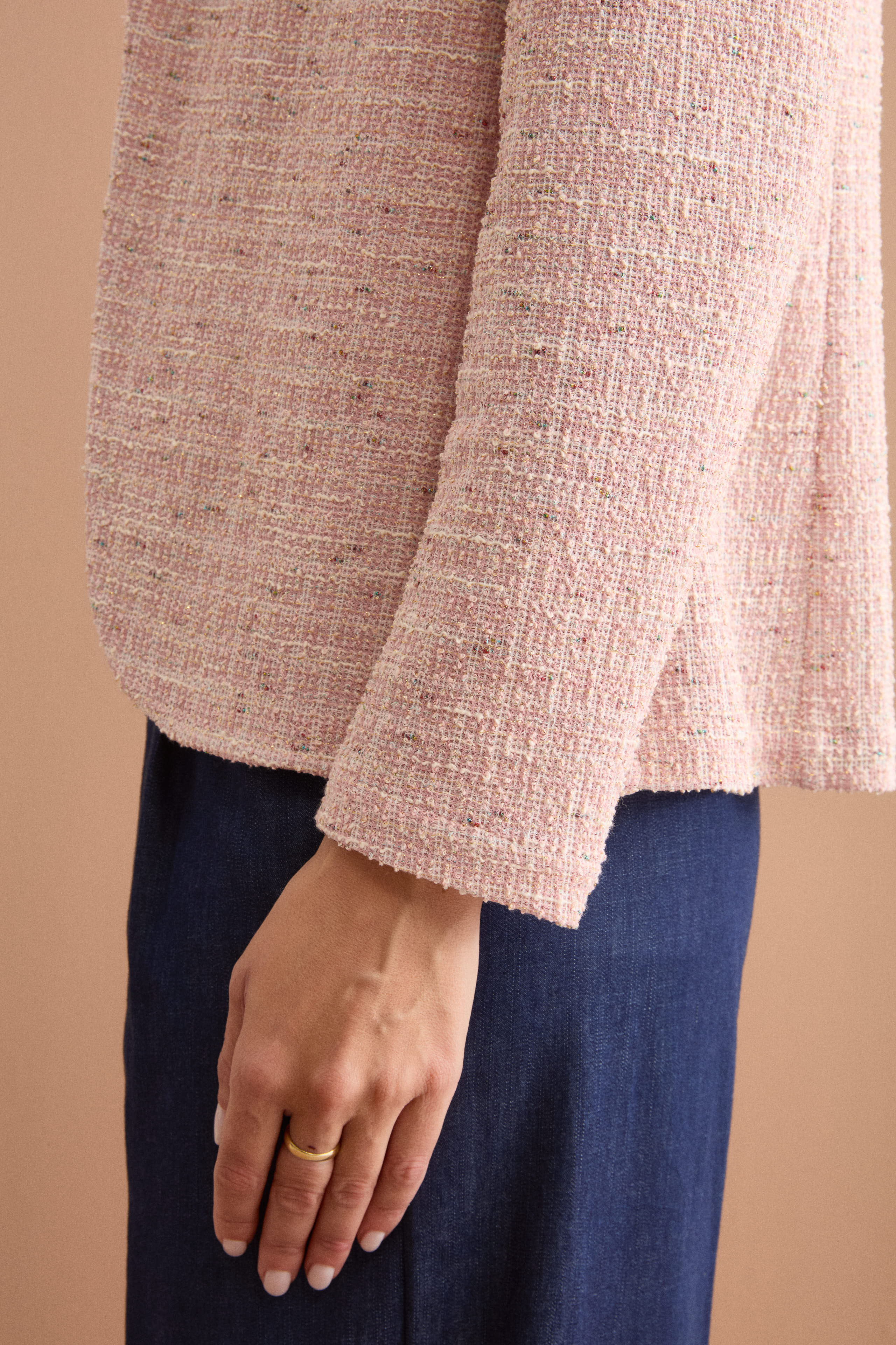 Giacca Aperta in Misto Cotone Bouclé con Lurex - ROSA