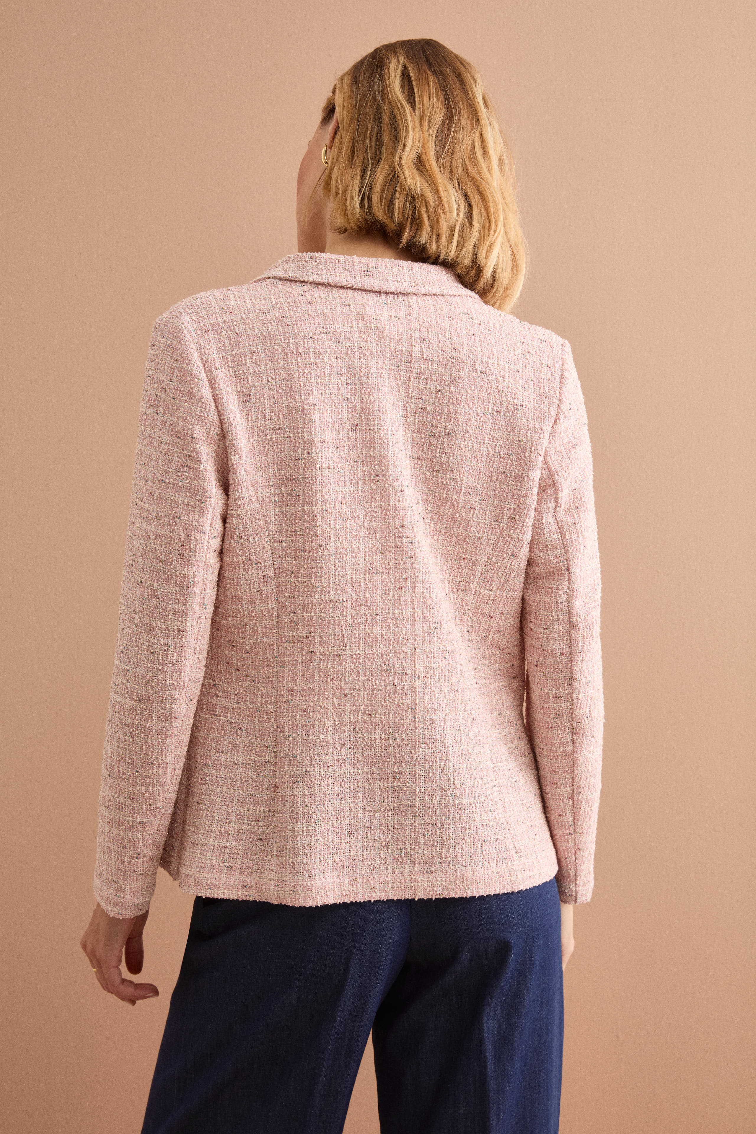 Giacca Aperta in Misto Cotone Bouclé con Lurex - ROSA