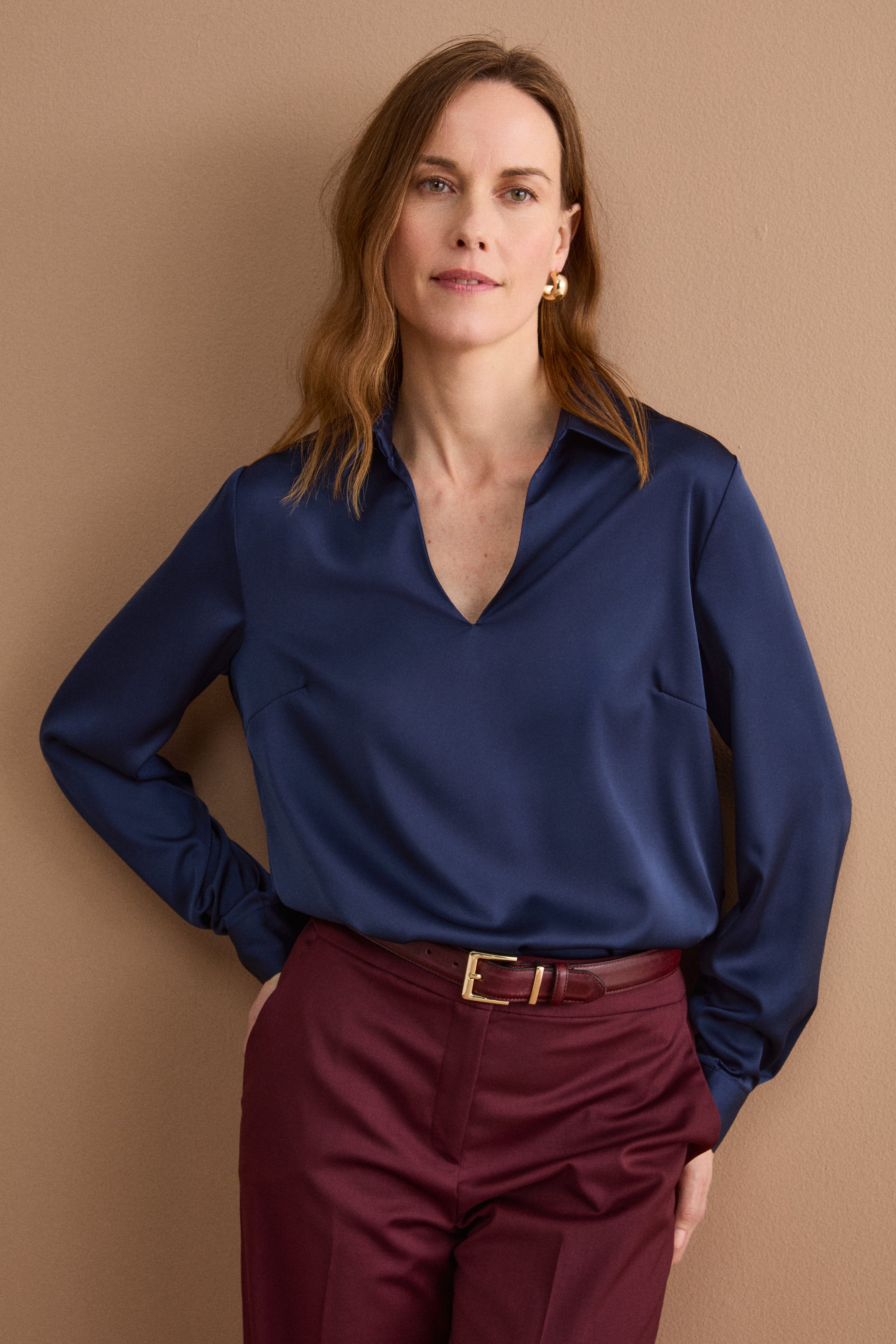 Blusa Over Elegante con Collo a Camicia - BLU
