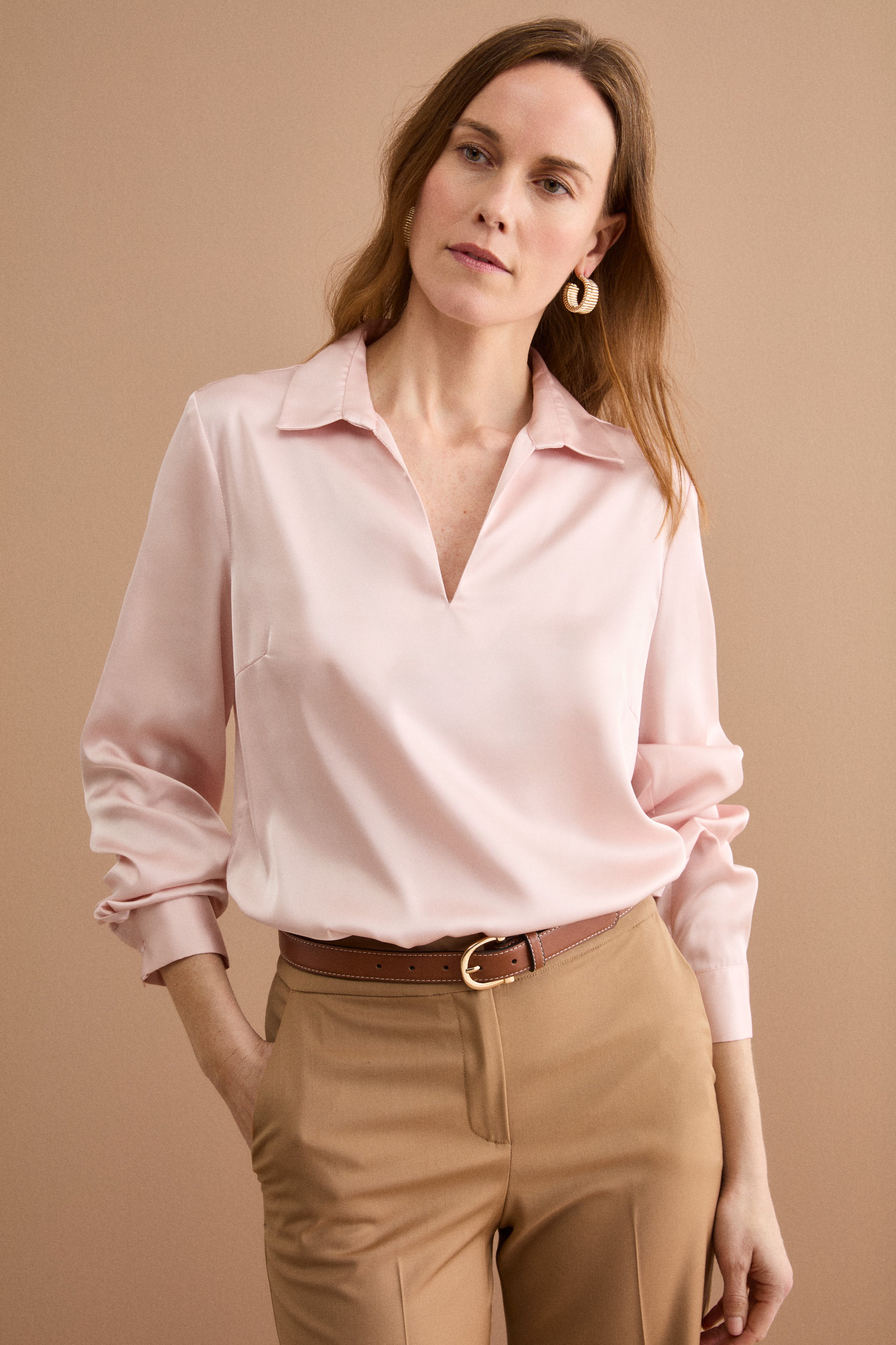 Blusa Over Elegante con Collo a Camicia - ROSA