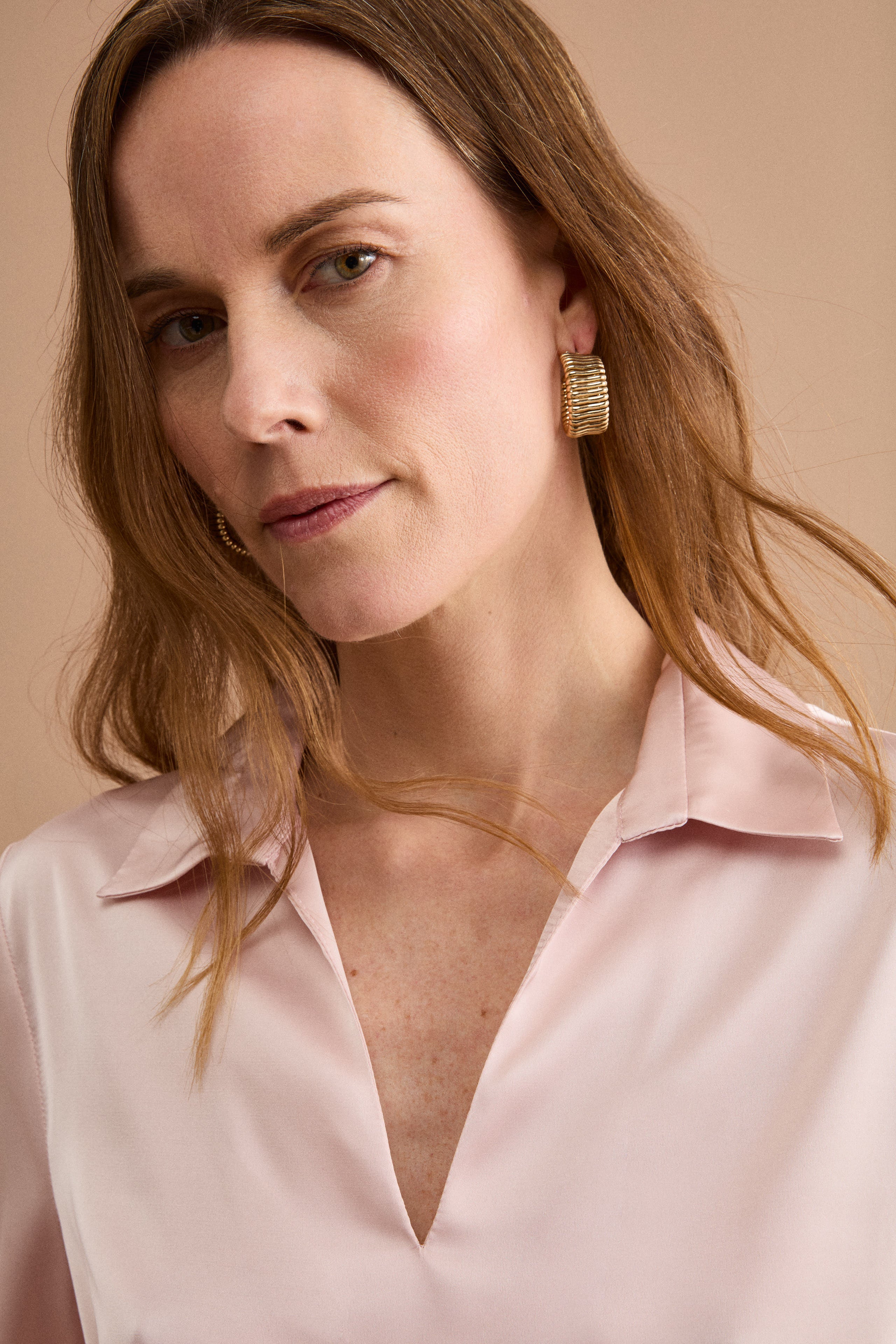 Blusa Over Elegante con Collo a Camicia - ROSA