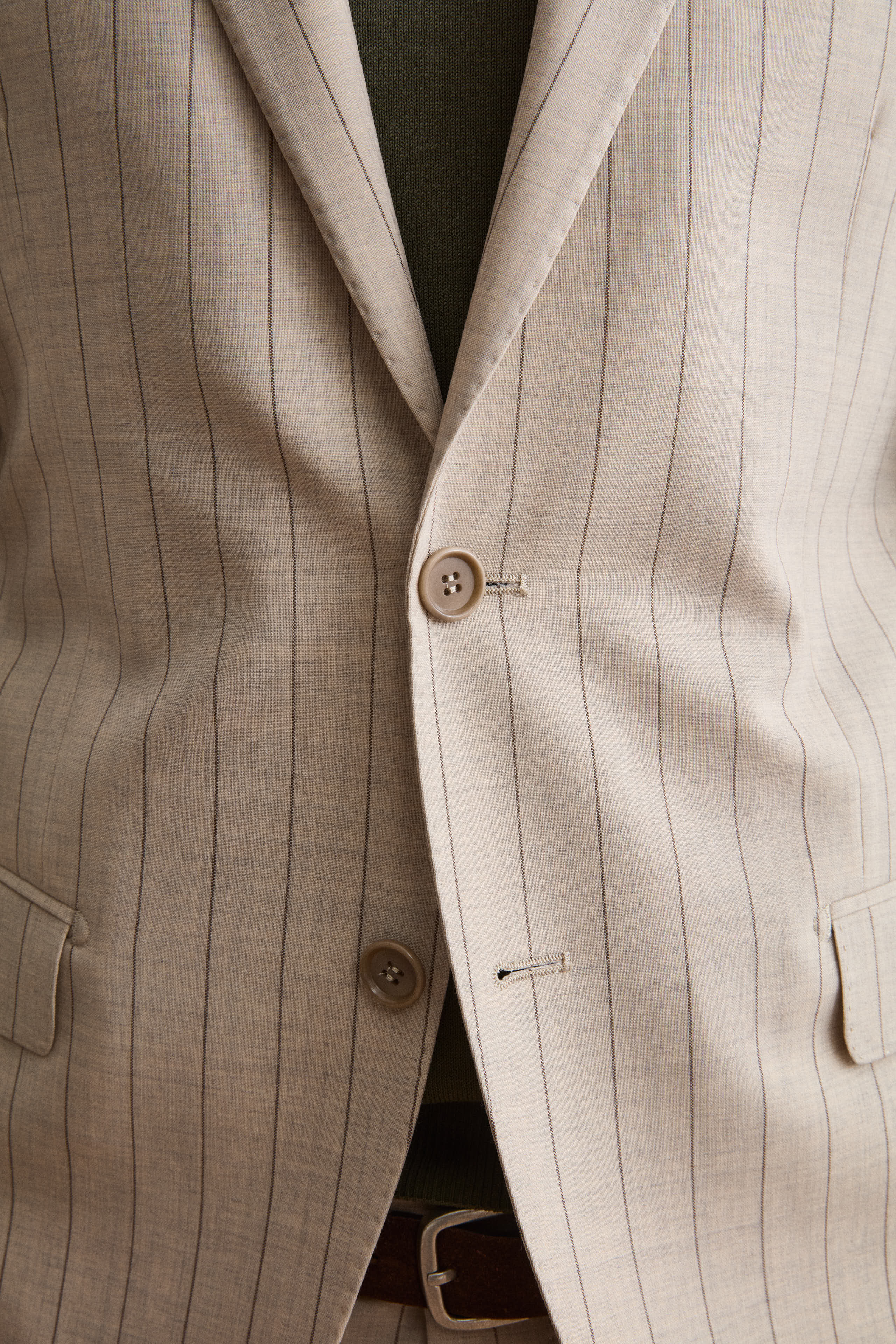 Abito Uomo in Lana Vergine Gessato Slim Fit - BEIGE GESSATO