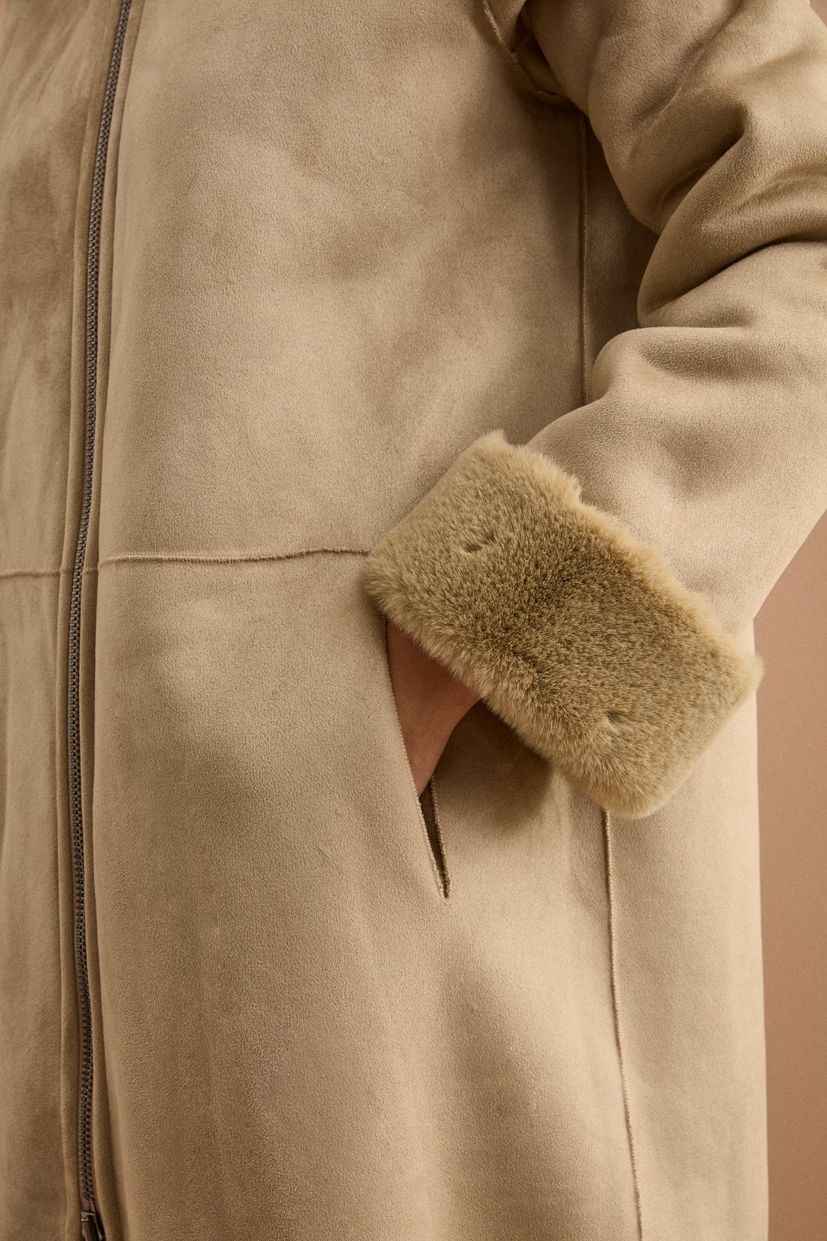 Cappotto Eco-Montone Reversibile con Cappuccio - VERDINO