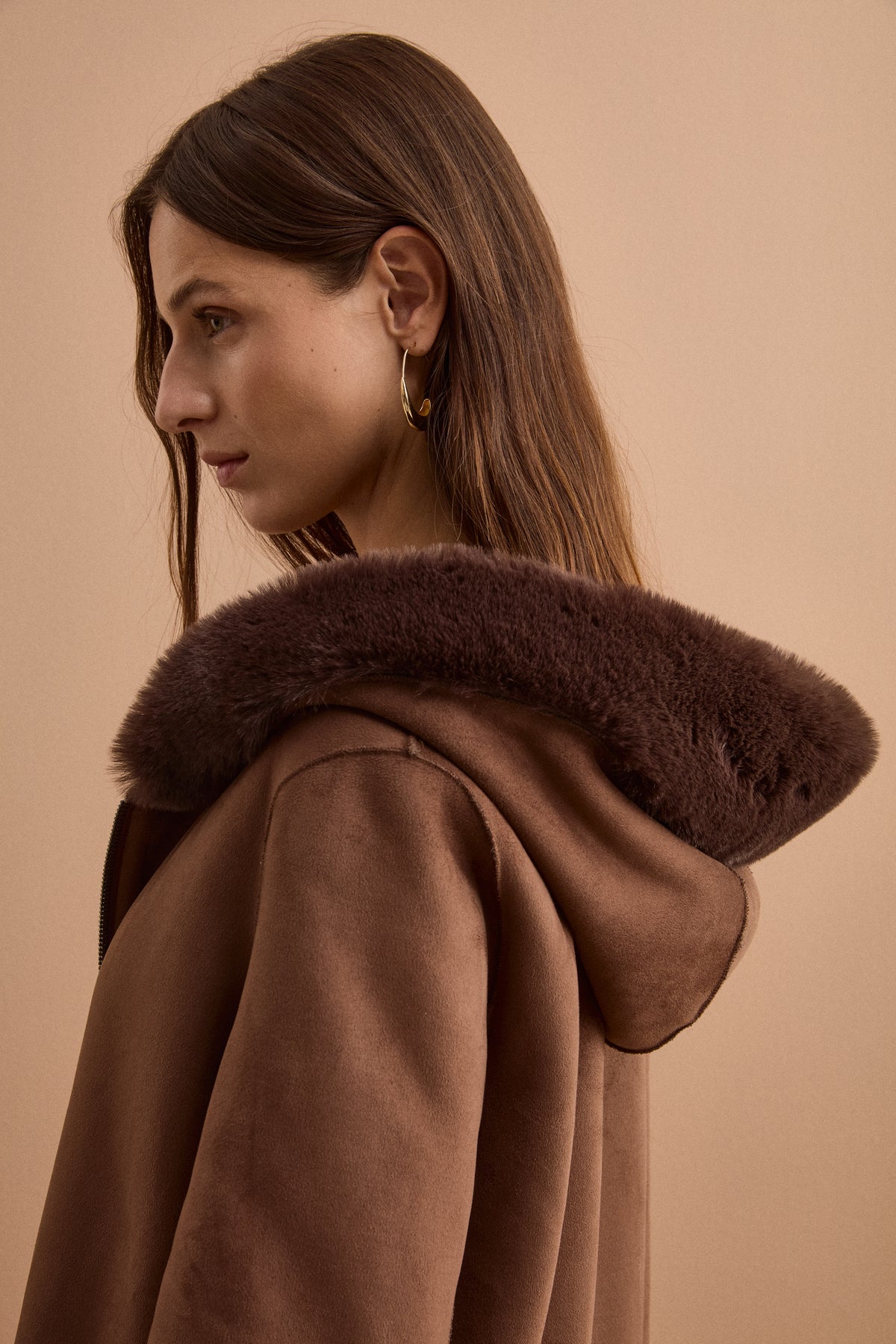 Cappotto Eco-Montone Reversibile con Cappuccio - MARRONE SCURO