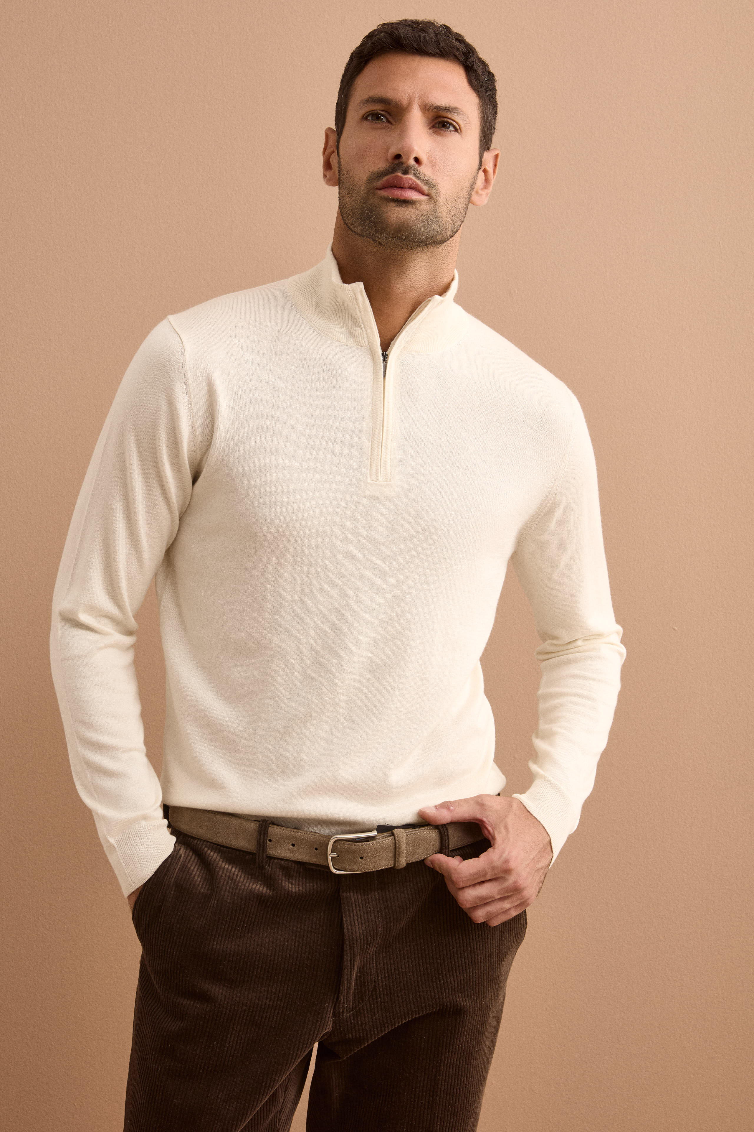 Lupetto Mezza Zip in Seta e Cashmere - AVORIO