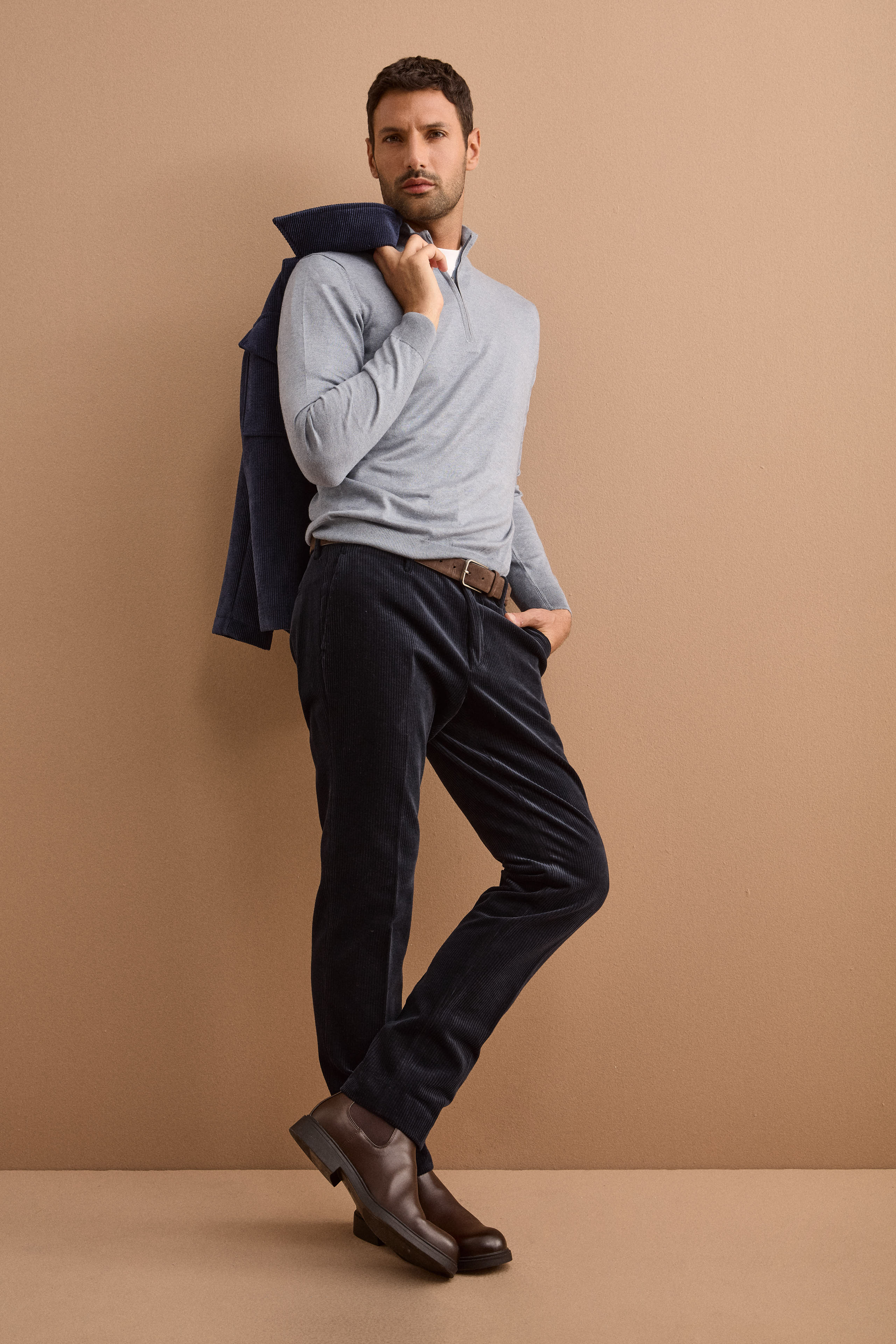 Lupetto Mezza Zip in Seta e Cashmere - GRIGIO