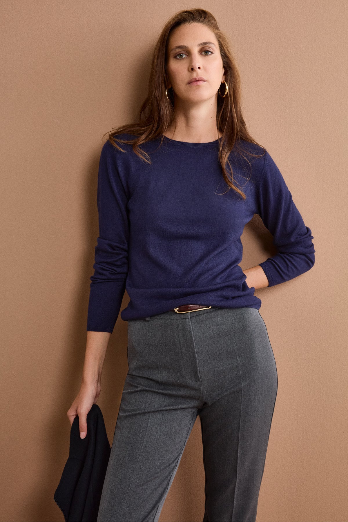 Maglia Girocollo in Seta e Cashmere - NAVY