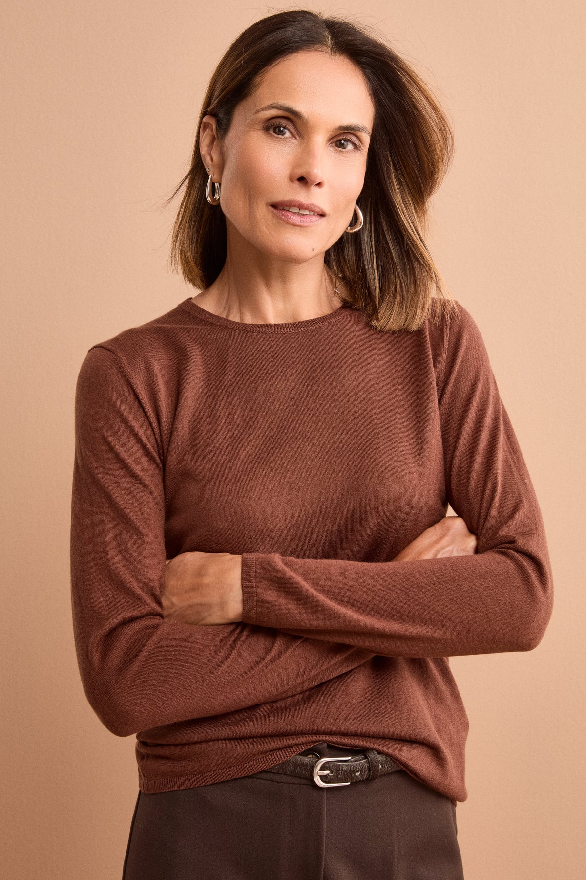 Maglia Girocollo in Seta e Cashmere - MARRONE