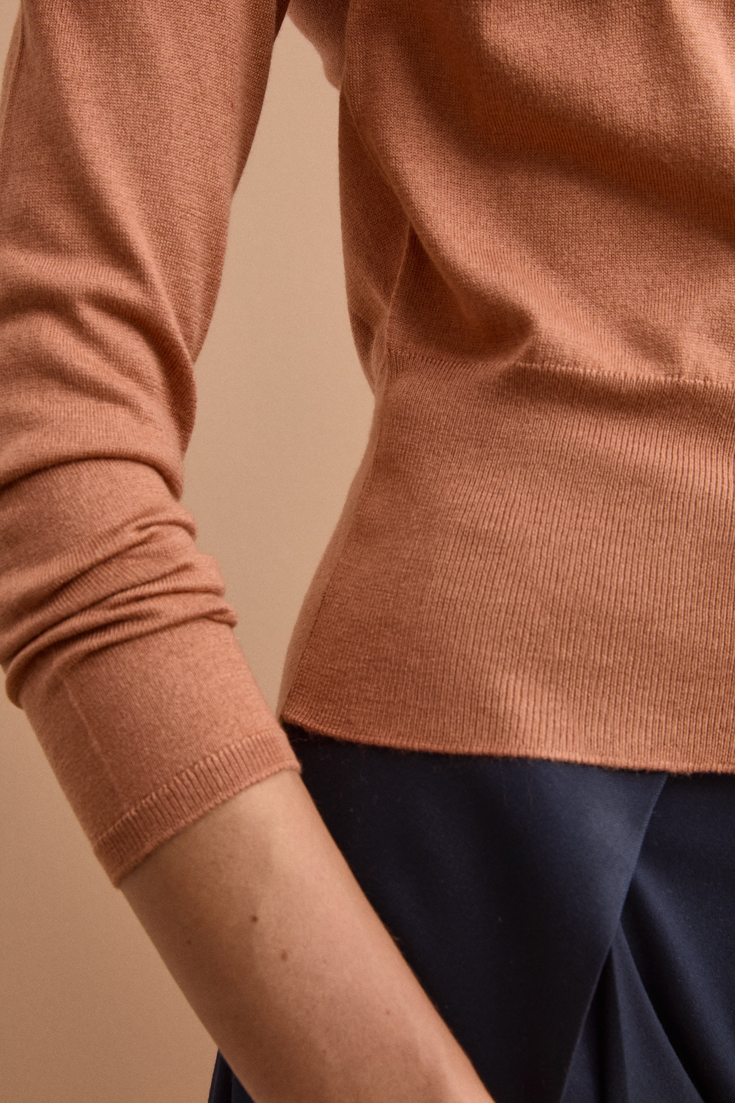 Polo Boxy Manica Lunga in Seta e Cashmere - RUGGINE