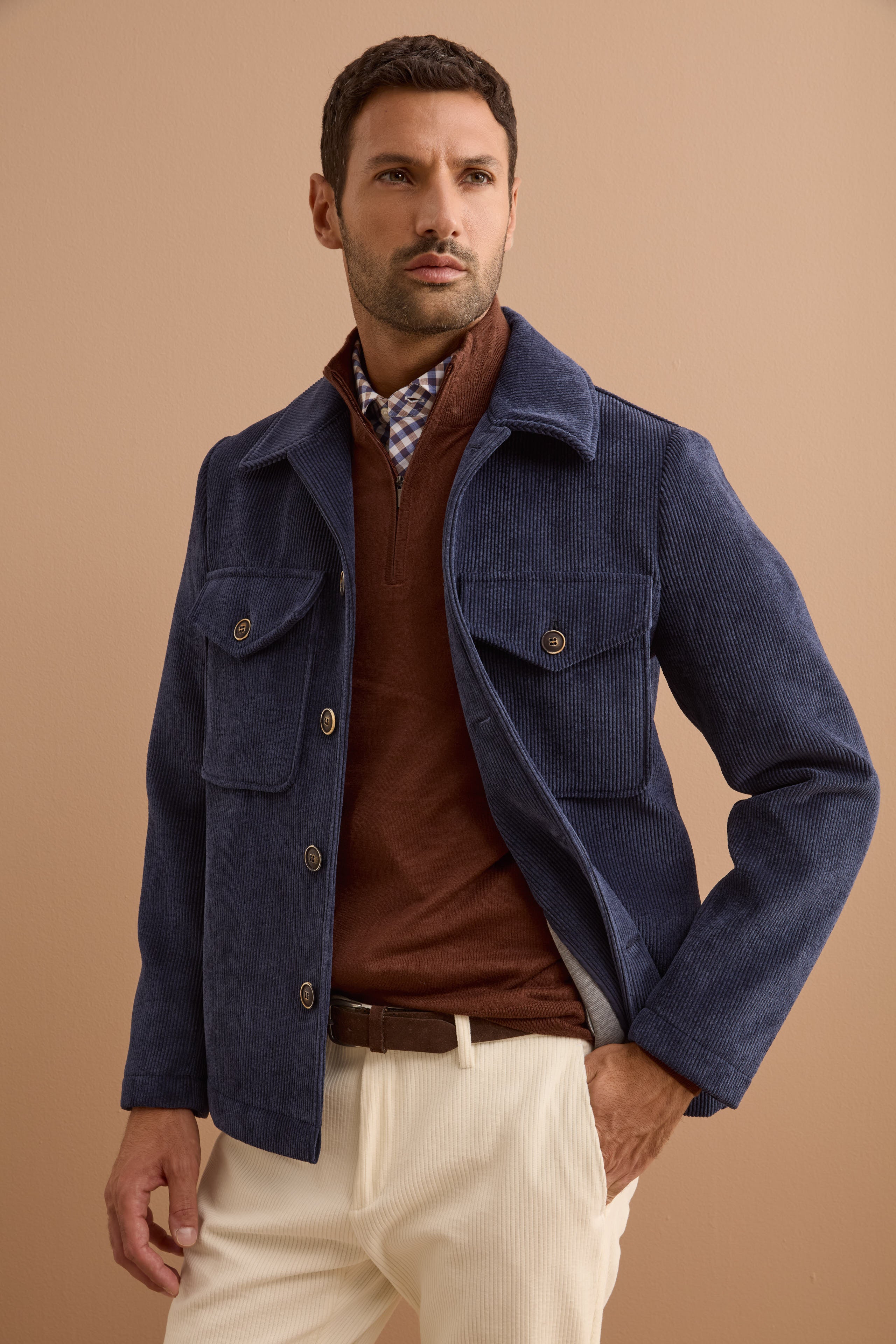 GIiubbotto Overshirt in Velluto a Coste - BLU