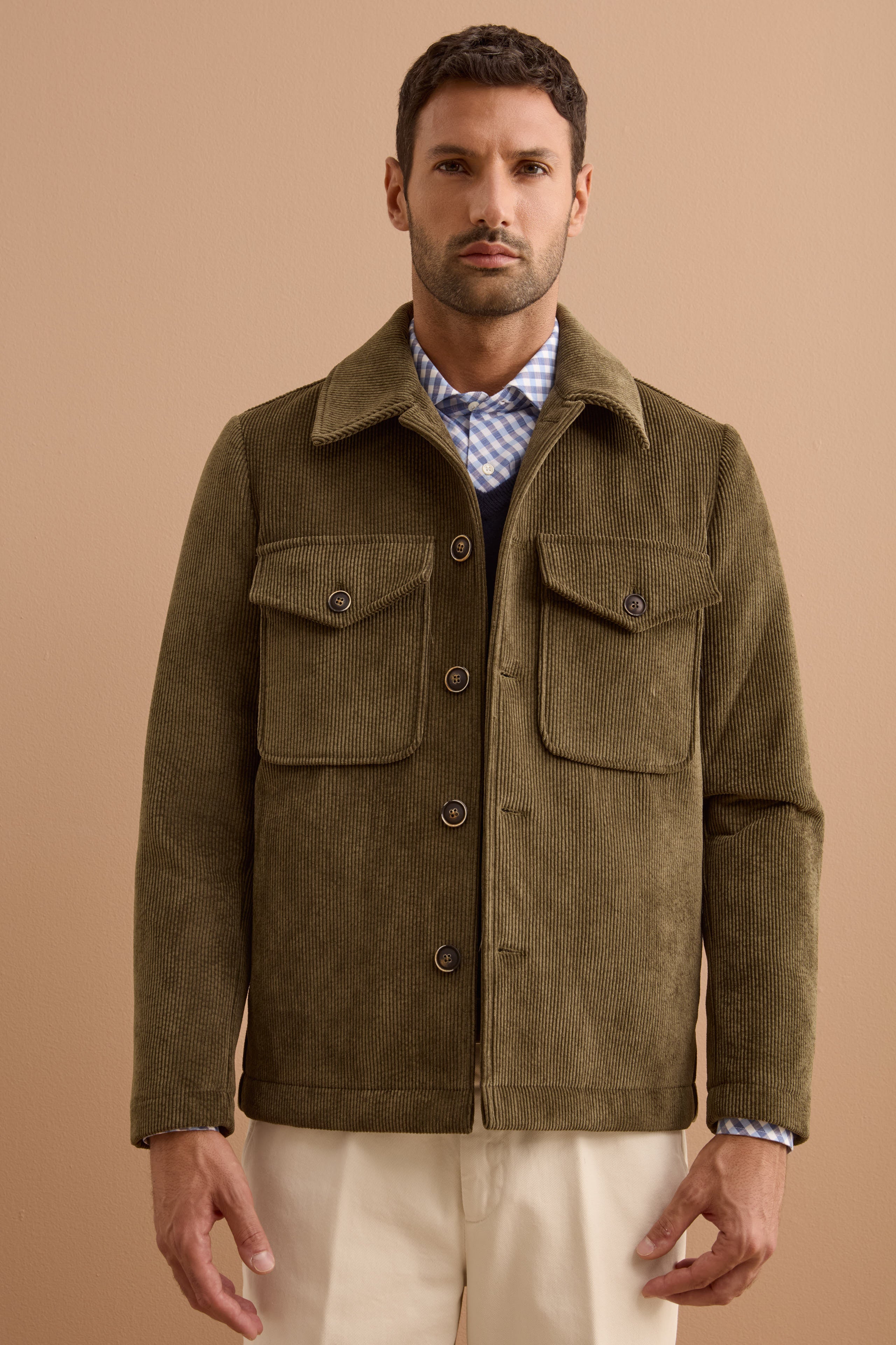Giubbotto Overshirt in Velluto a Coste - VERDE