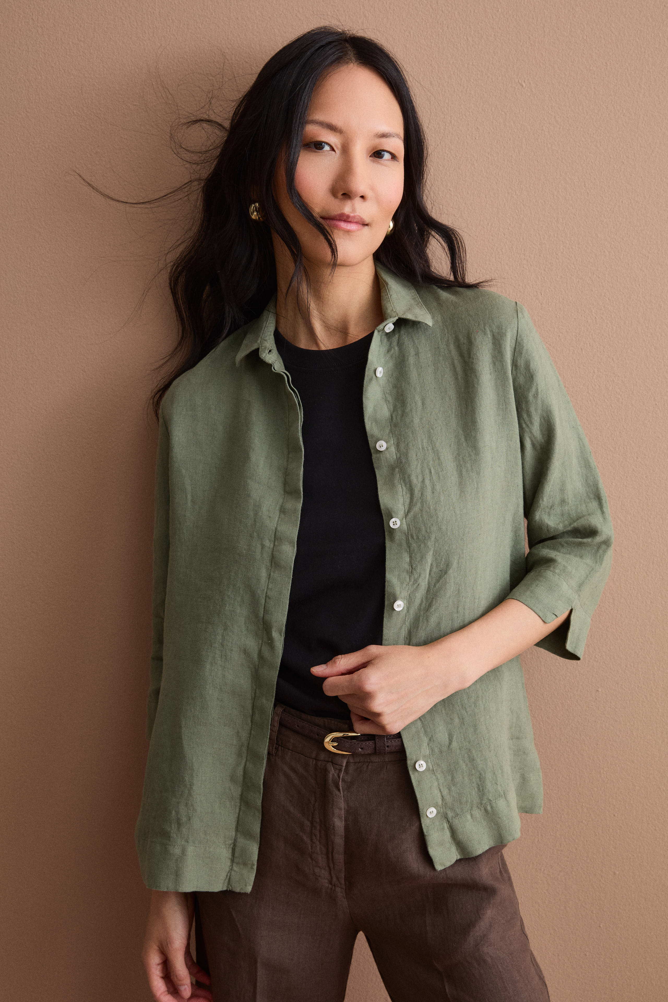 Camicia Boxy Morbida in Lino - VERDE MILITARE