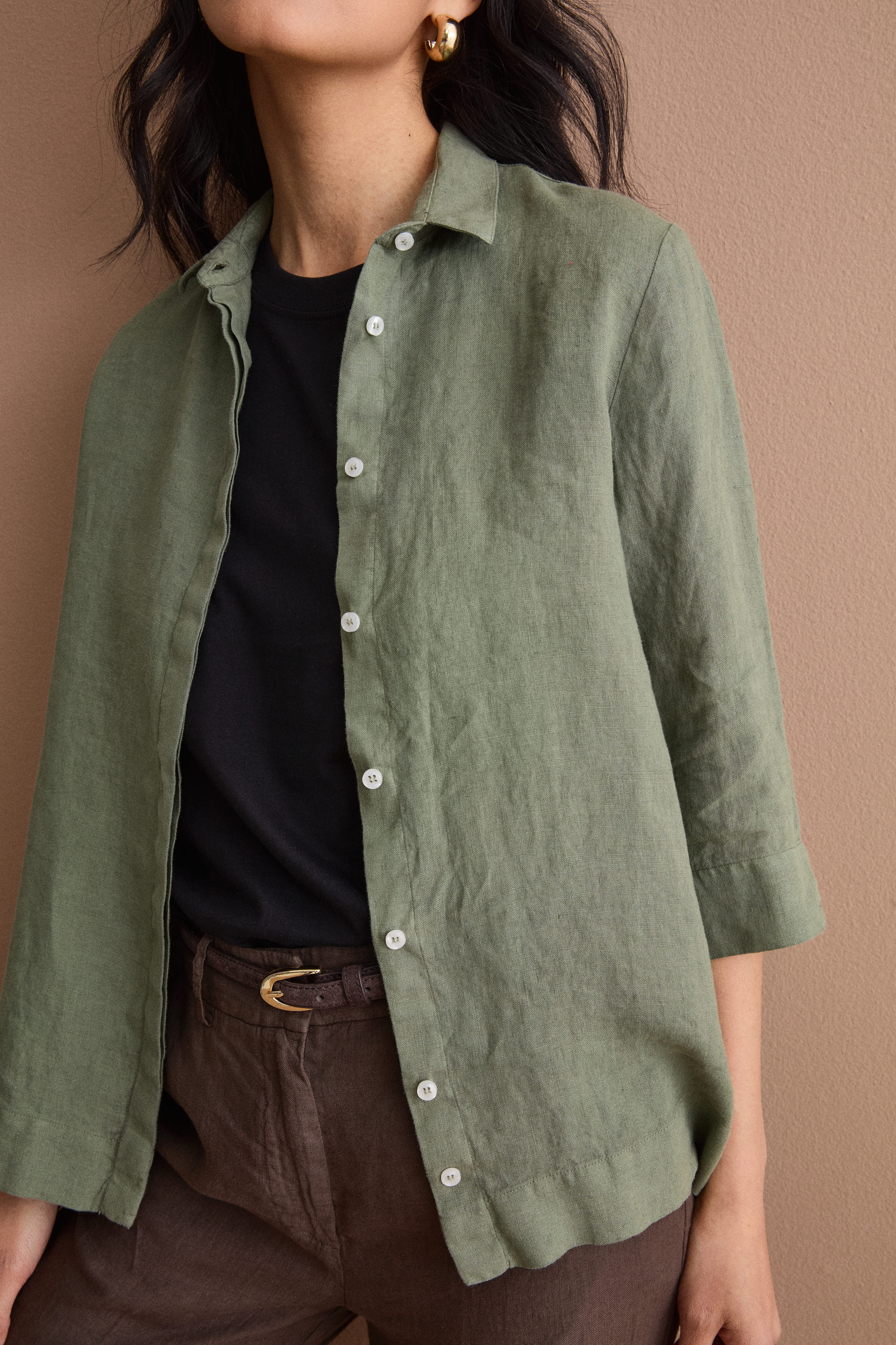 Camicia Boxy Morbida in Lino - VERDE MILITARE