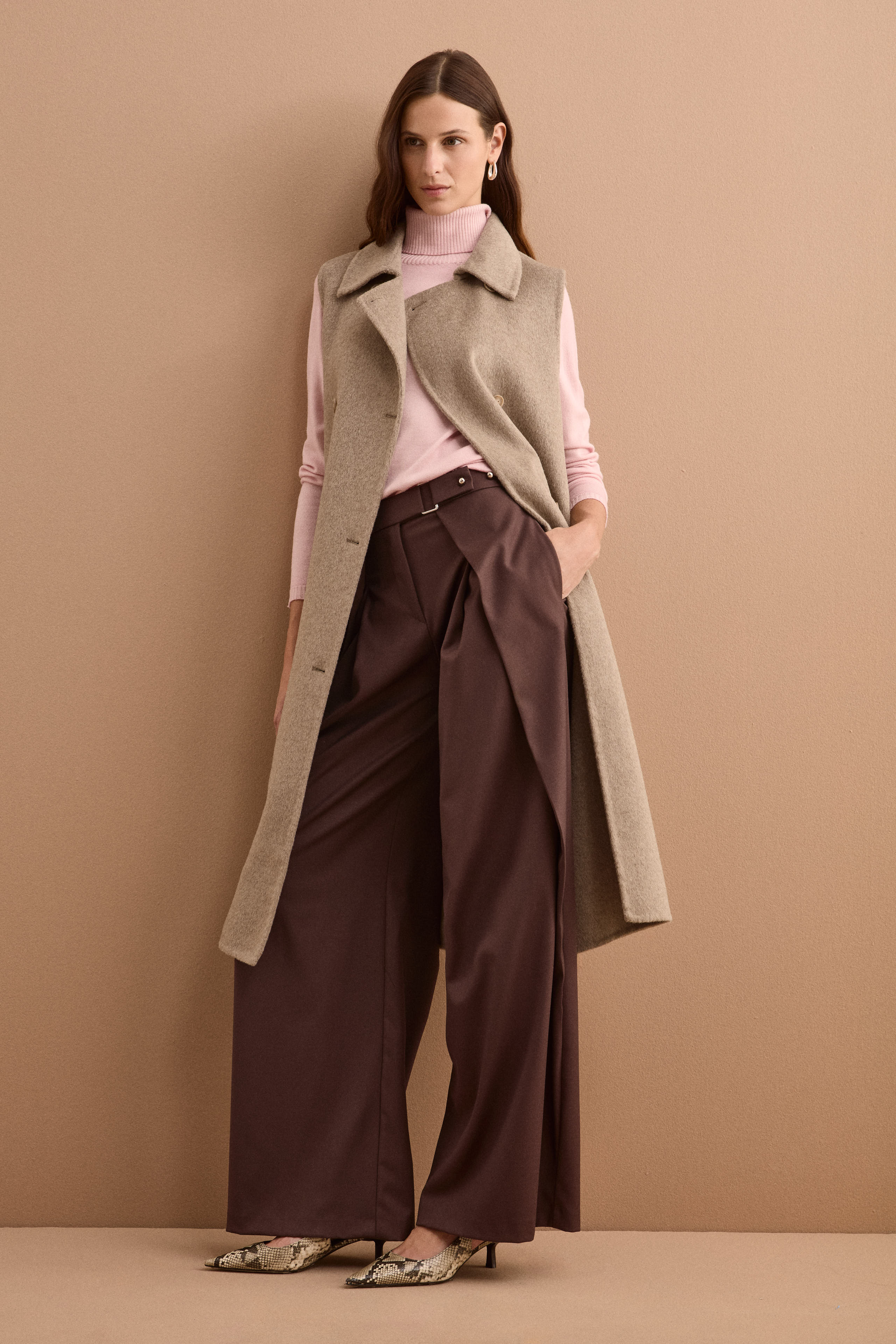 Gilet Lungo Doppiopetto in Misto Lana Double - TORTORA