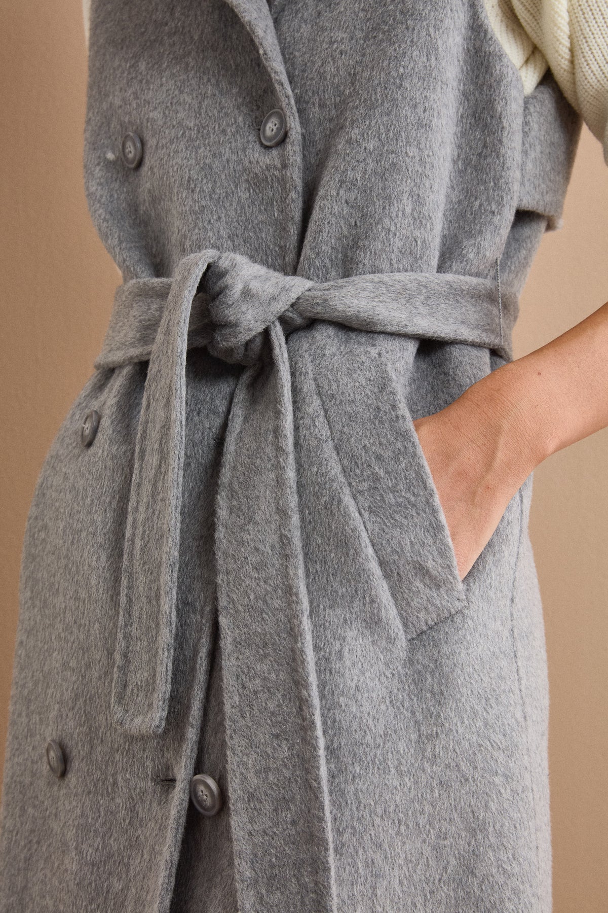 Gilet Lungo Doppiopetto in Misto Lana Double - GRIGIO