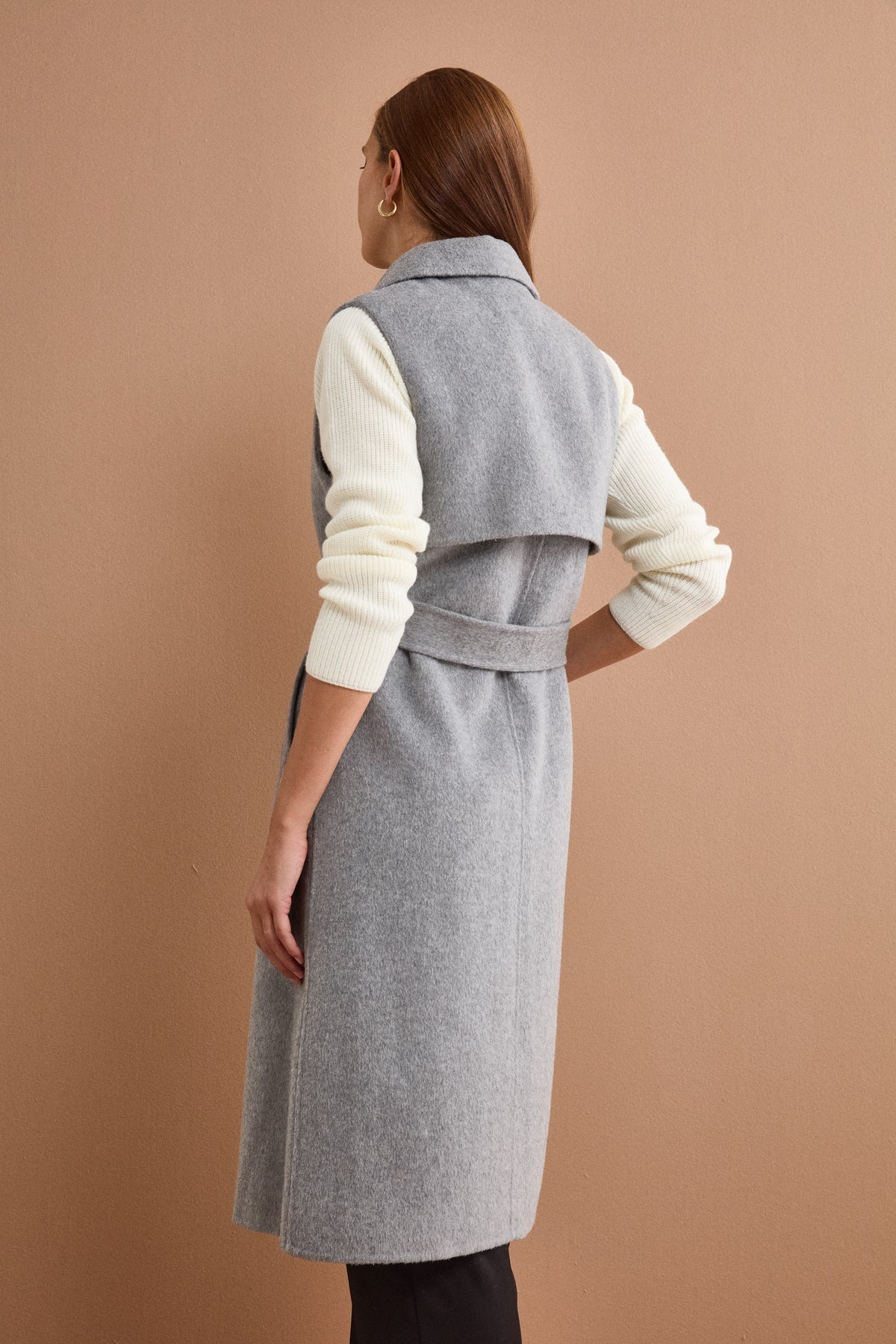 Gilet Lungo Doppiopetto in Misto Lana Double - GRIGIO