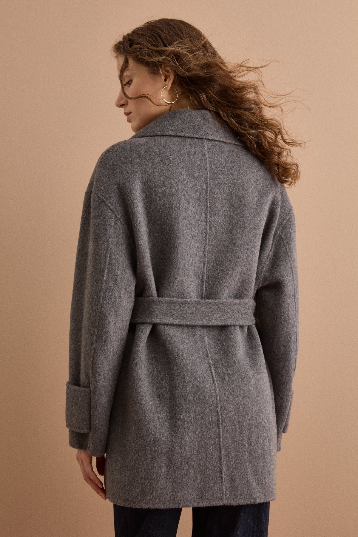 Cappotto Midi Doppiopetto con Cintura in Misto Lana - GRIGIO