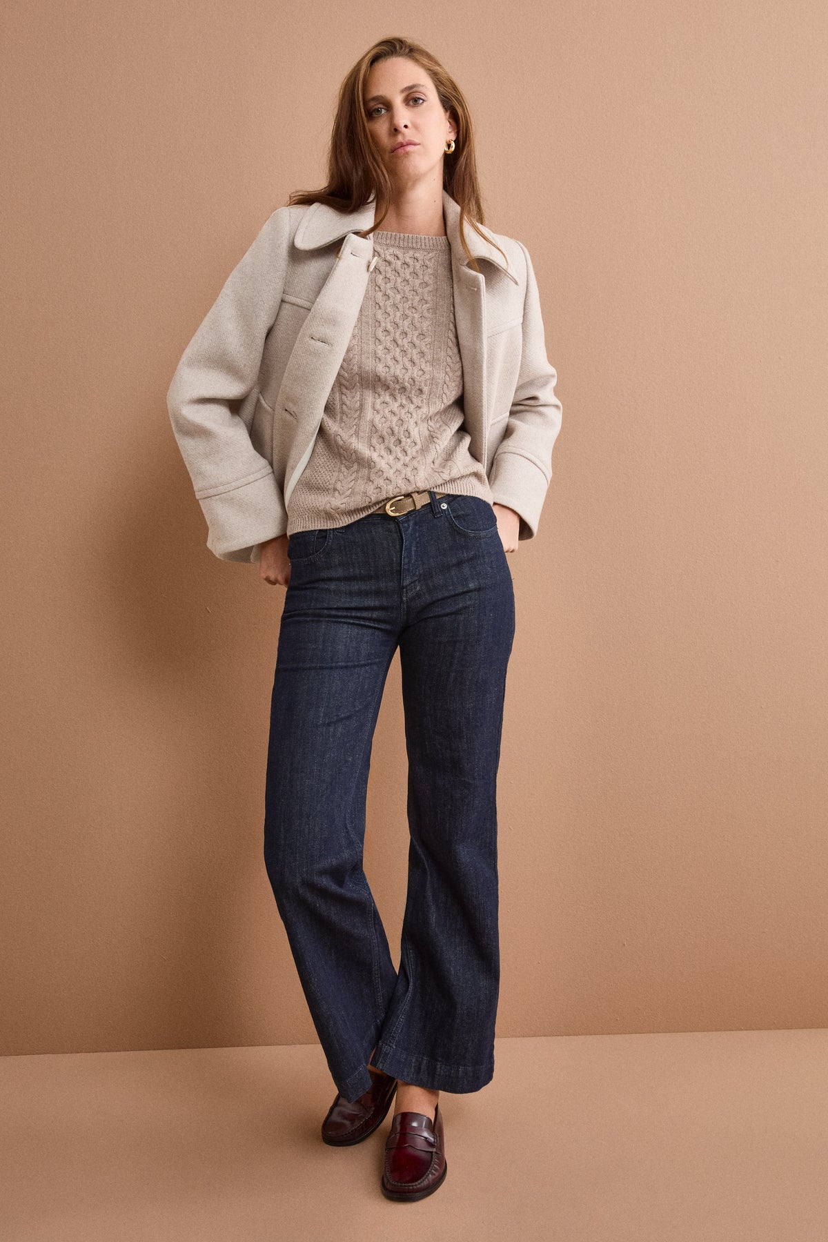 Cappotto Corto con Collo a Camicia in Misto Lana - NATURALE