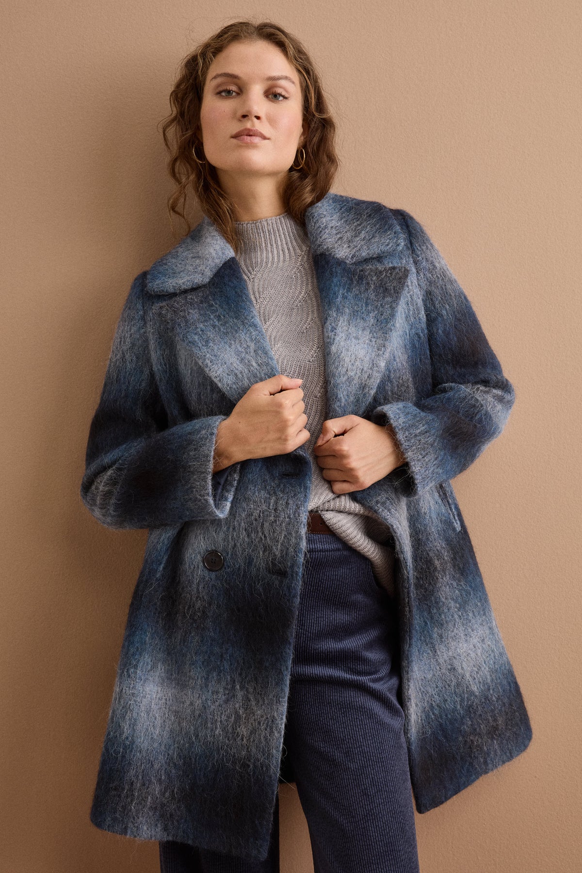 Cappotto Lungo Doppiopetto Melange Sfumato - BLU