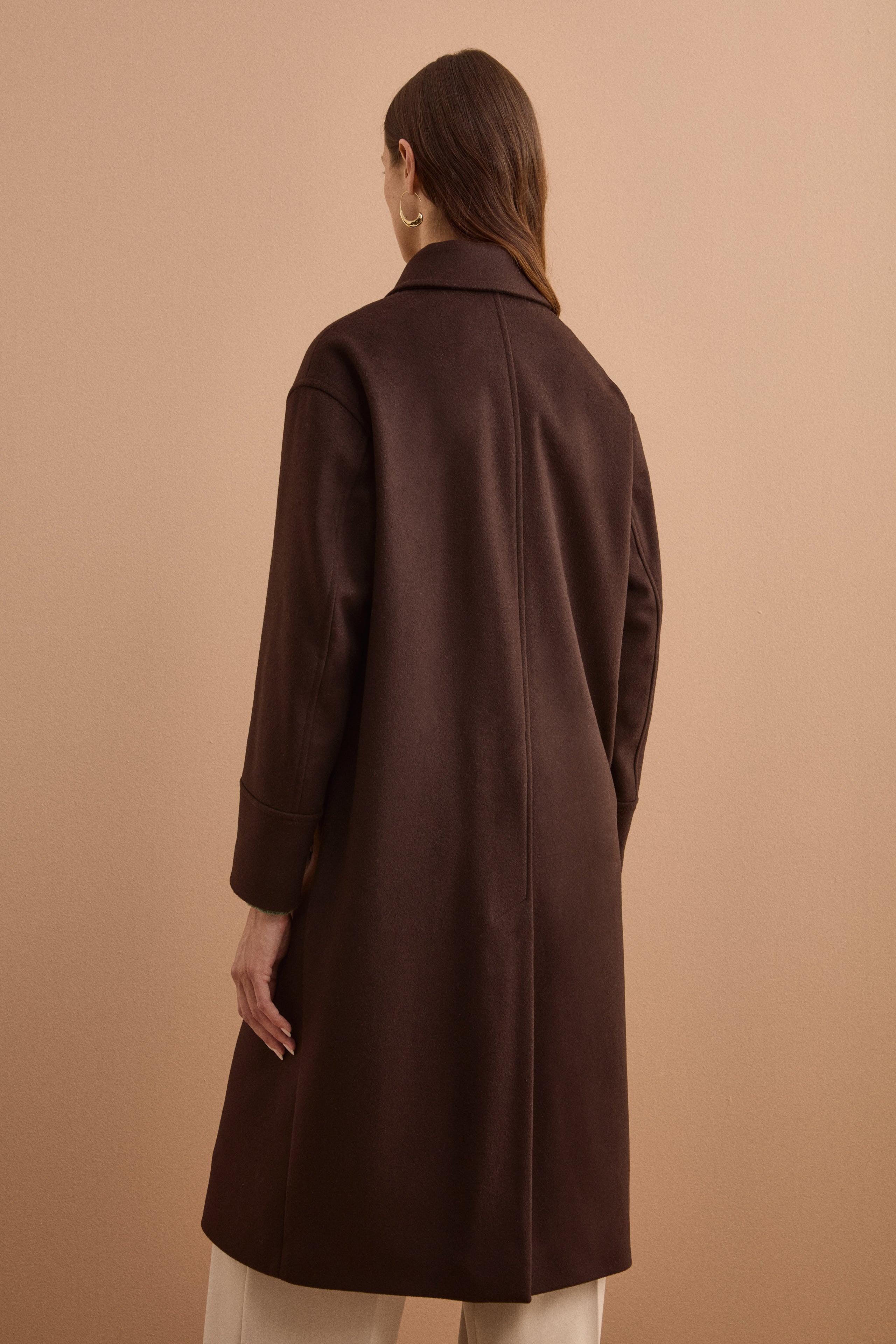 Cappotto Lungo in Lana e Cashmere con Collo a Camicia - T.MORO