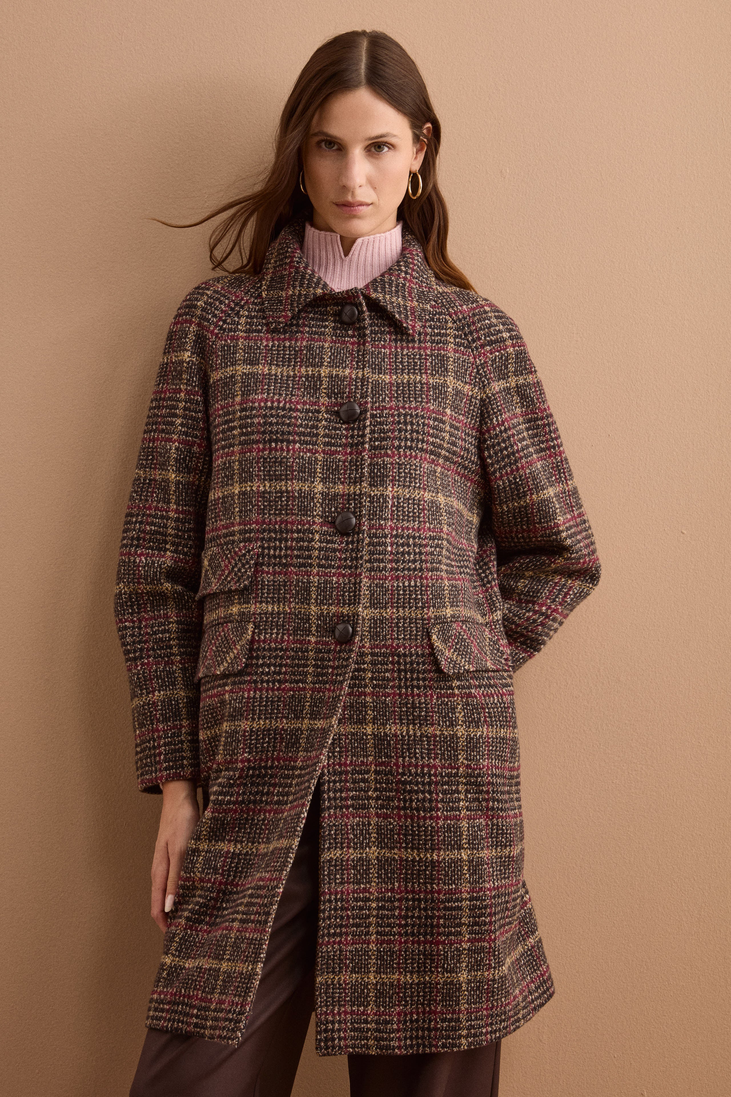 Cappotto Check Monopetto in Misto Cotone - MARRONE QUADRI
