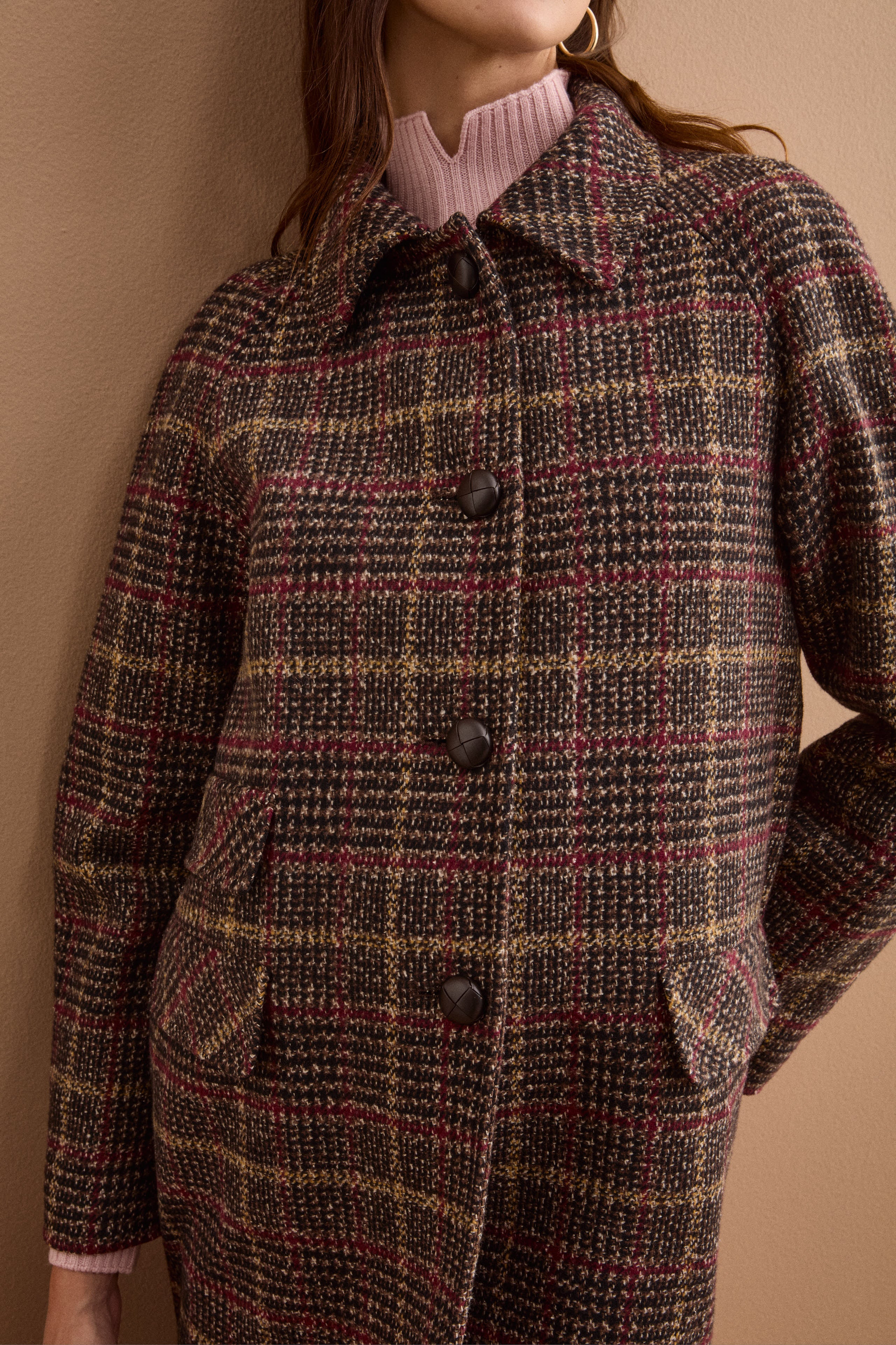 Cappotto Check Monopetto in Misto Cotone - MARRONE QUADRI