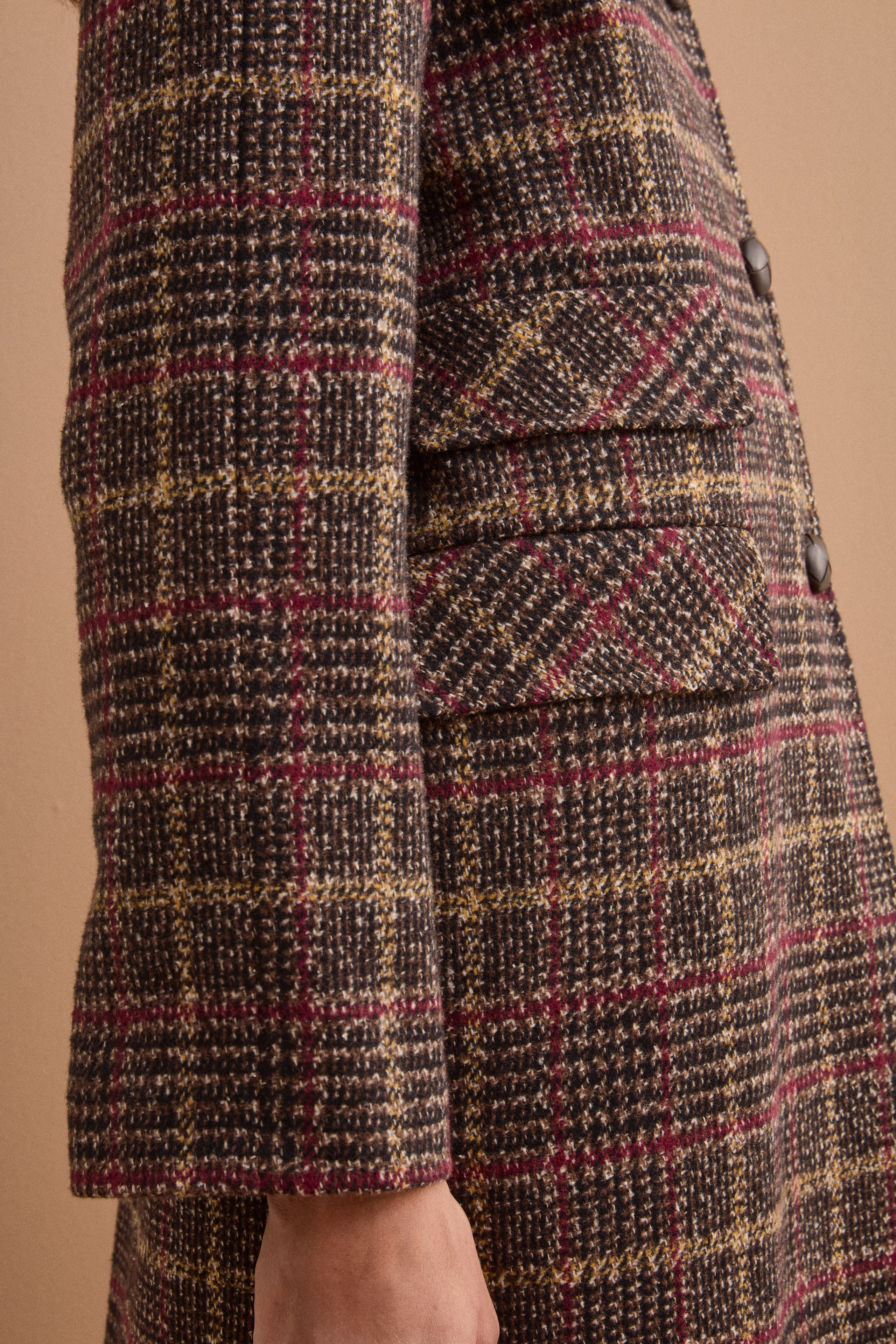 Cappotto Check Monopetto in Misto Cotone - MARRONE QUADRI