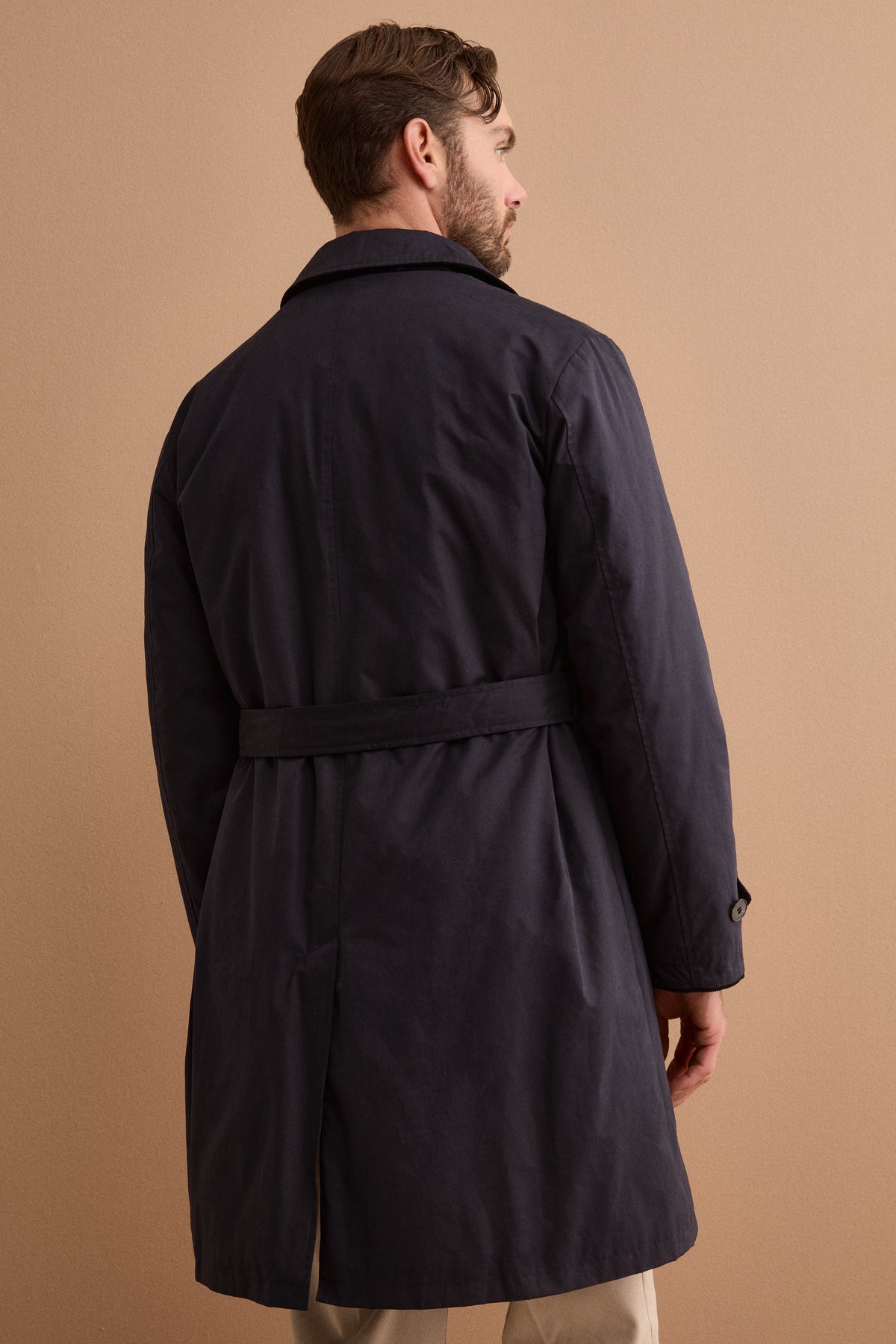 Trench Midi in Misto Cotone con Cintura - BLU